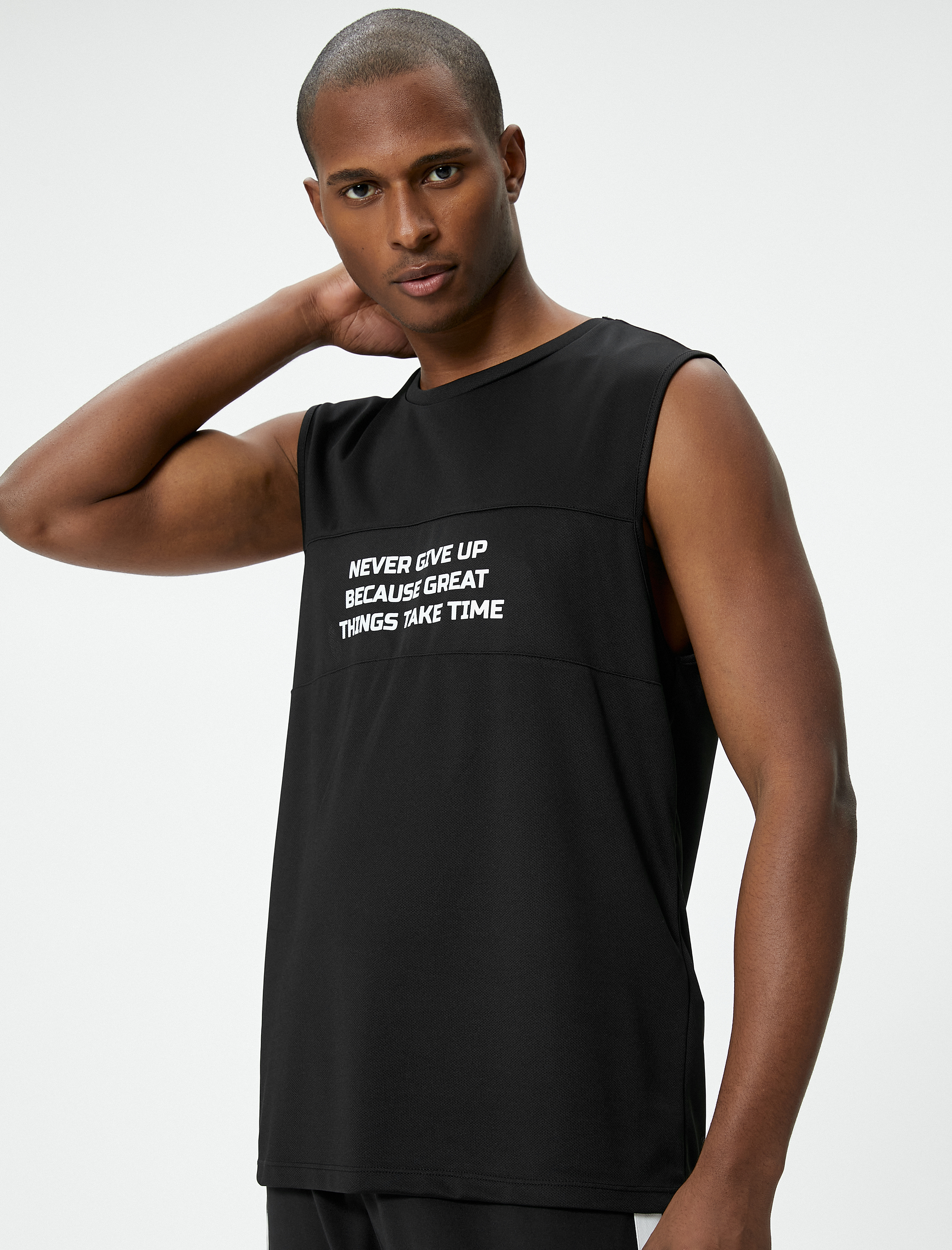   Sporcu Atleti Slogan Baskılı Bisiklet Yaka Kolsuz