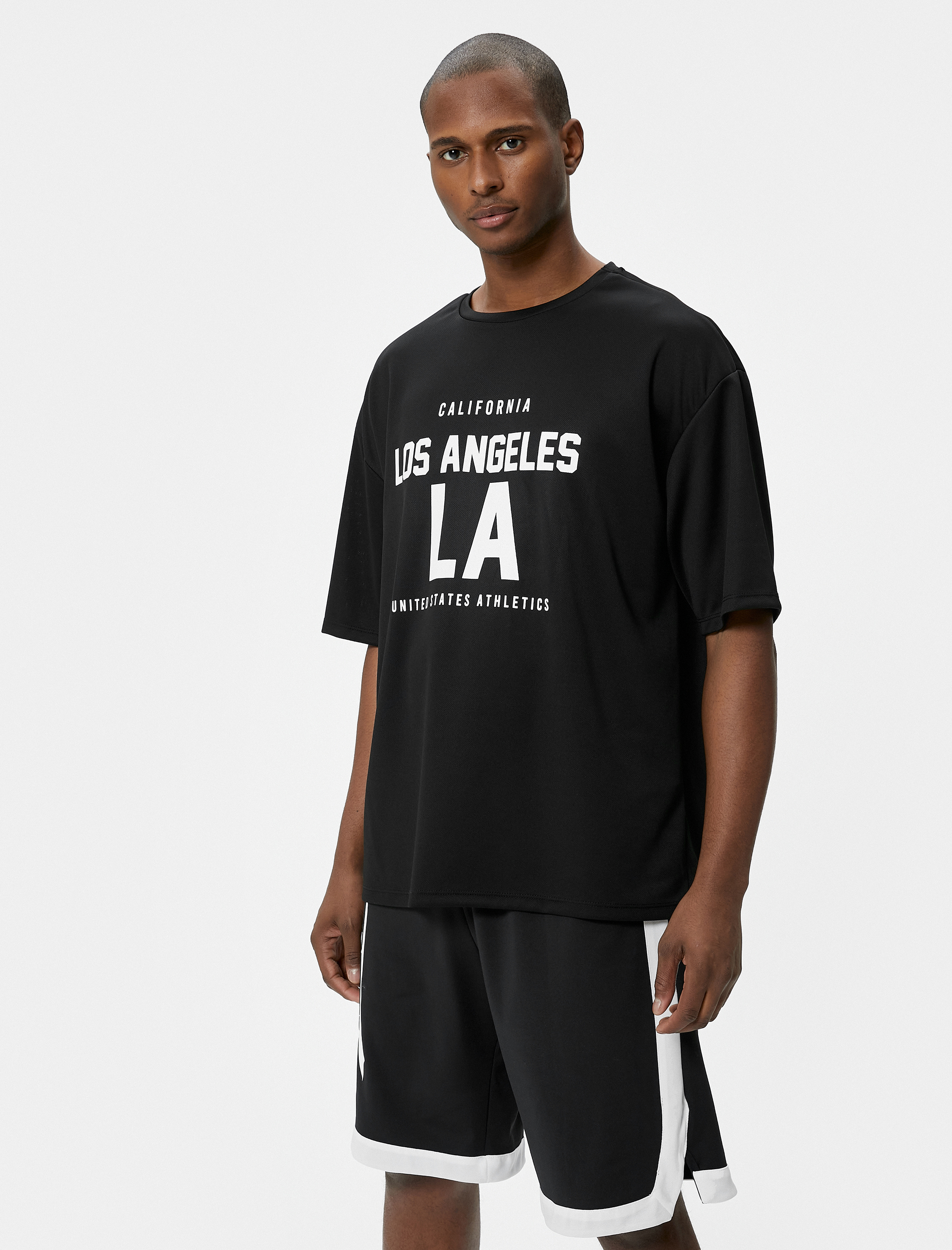   Oversize Spor Tişört Kolej Baskılı Bisiklet Yaka