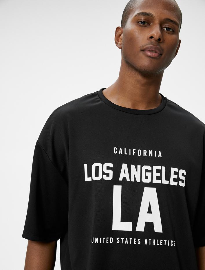  Oversize Spor Tişört Kolej Baskılı Bisiklet Yaka