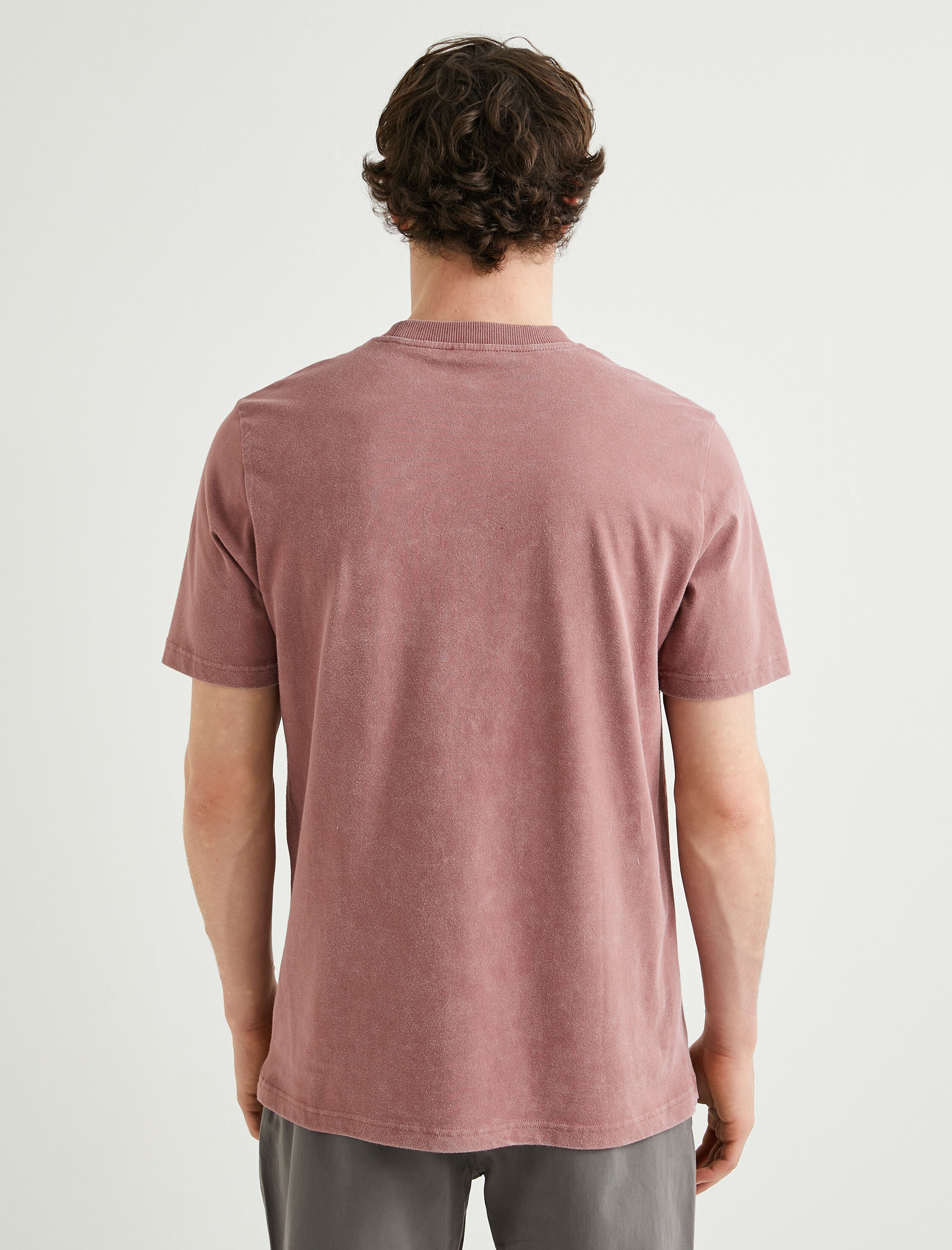   Slogan İşlemeli Tişört Yıkamalı Bisiklet Yaka Kısa Kollu