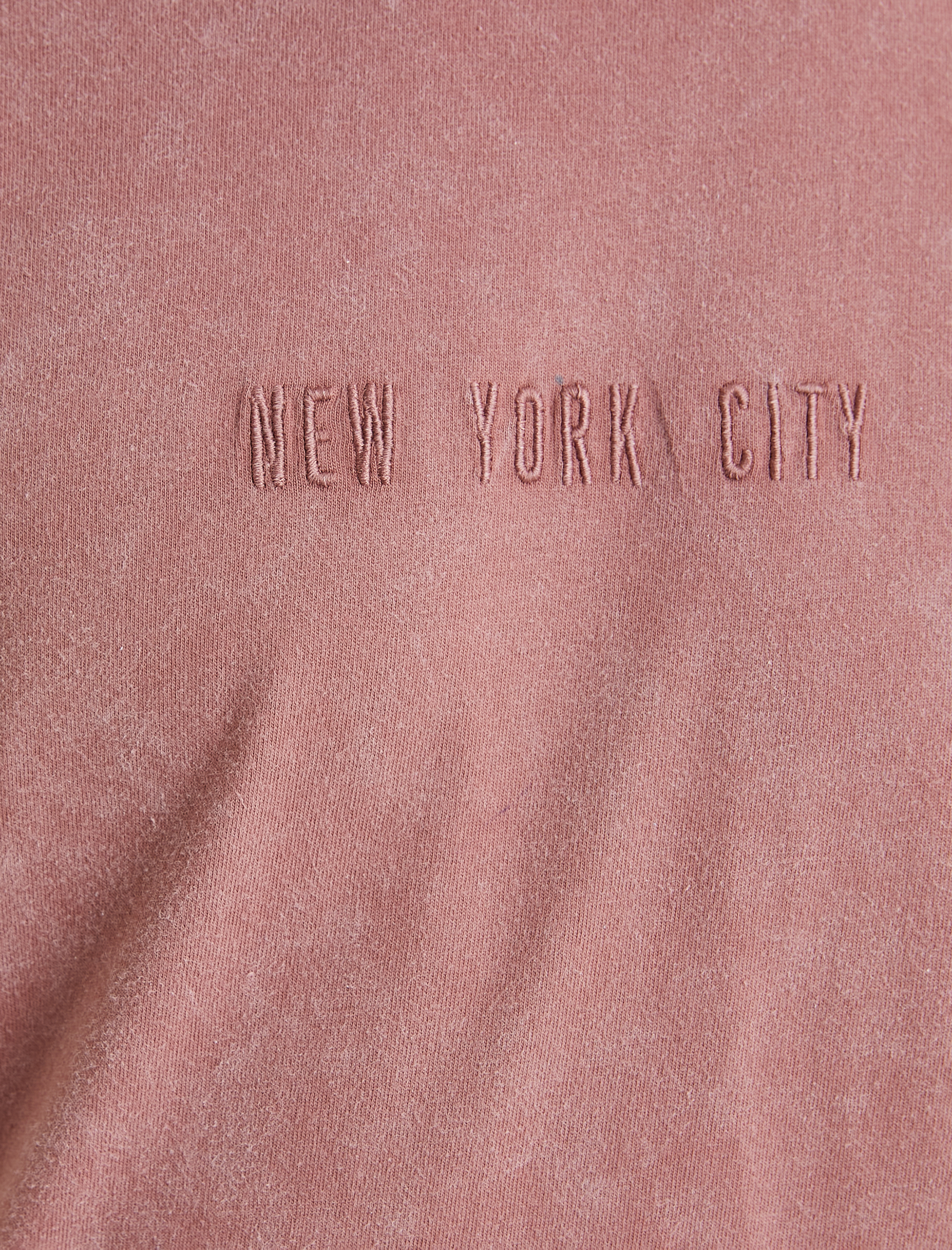   Slogan İşlemeli Tişört Yıkamalı Bisiklet Yaka Kısa Kollu