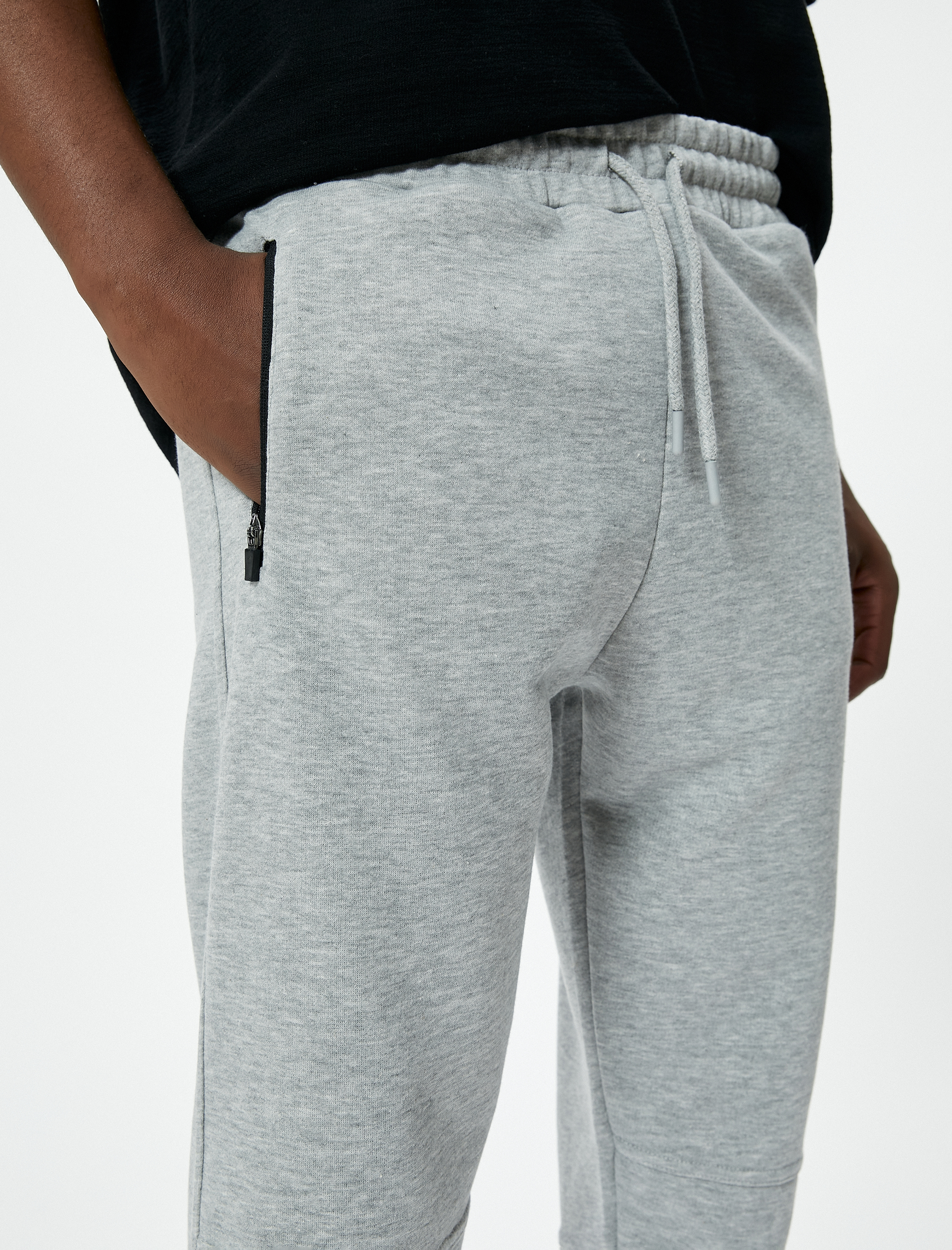   Jogger Eşofman Altı Beli Bağcıklı Dikiş Detaylı Fermuar Cepli