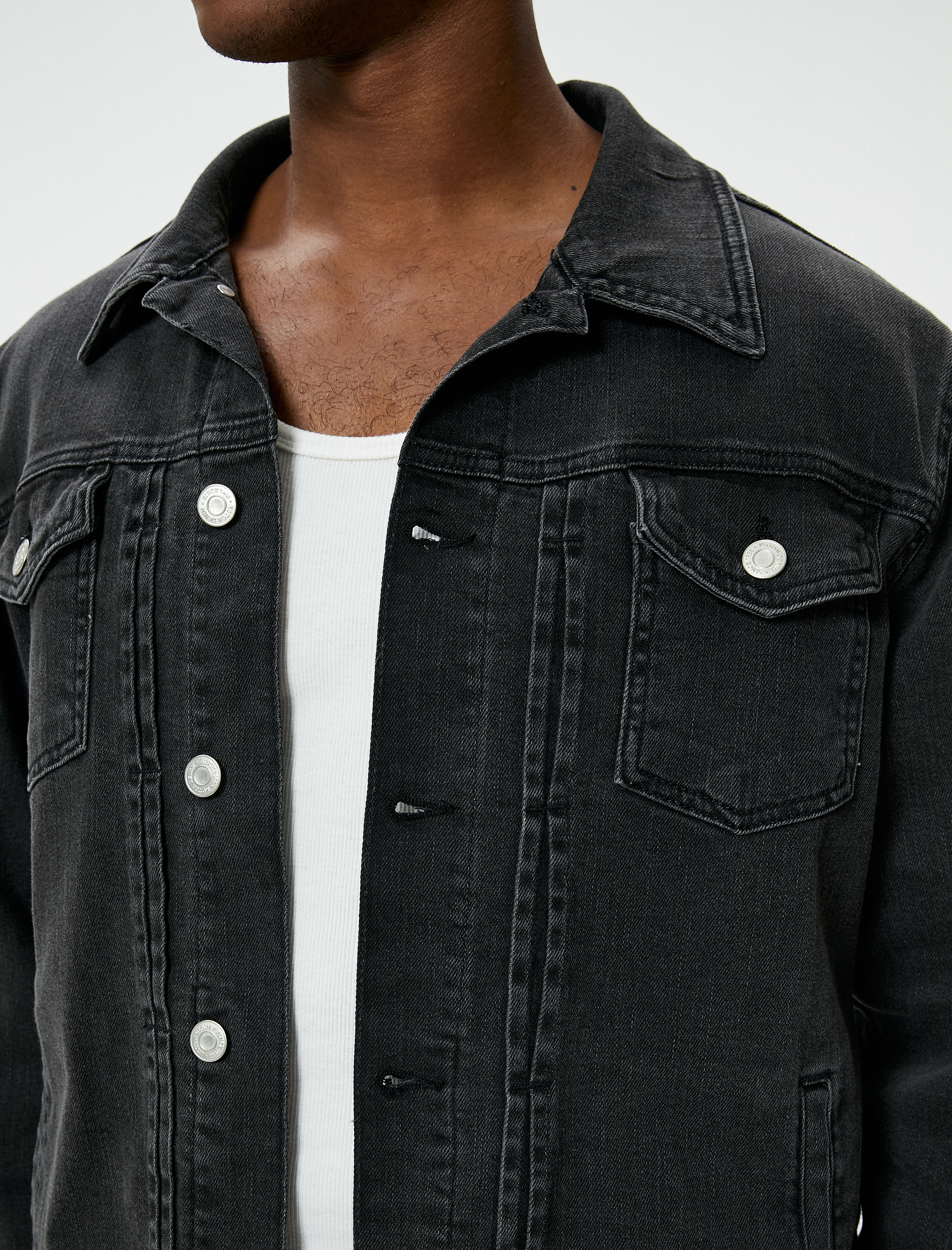   Yıkamalı Kot Ceket Klasik Yaka Cep Detaylı Düğmeli