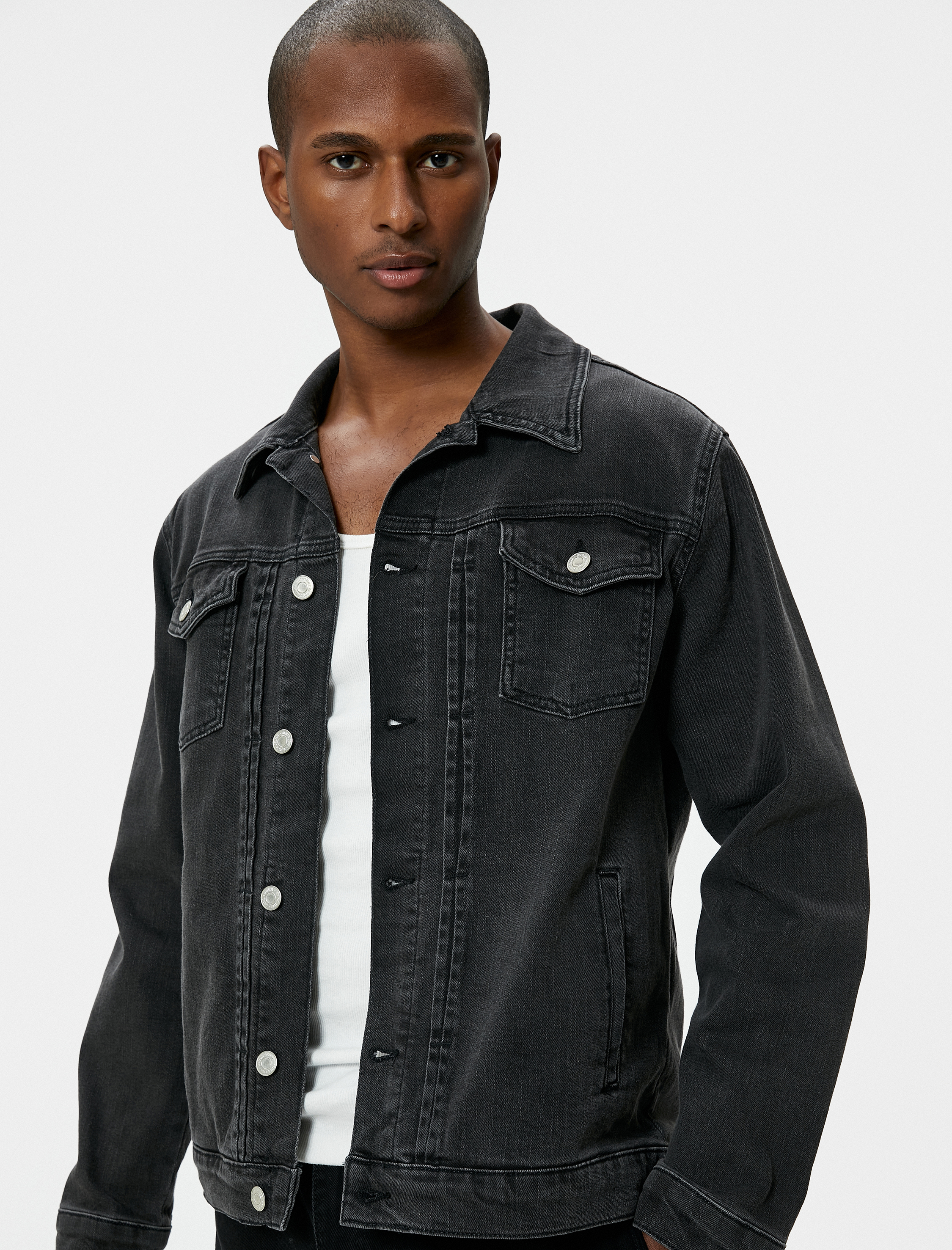   Yıkamalı Kot Ceket Klasik Yaka Cep Detaylı Düğmeli