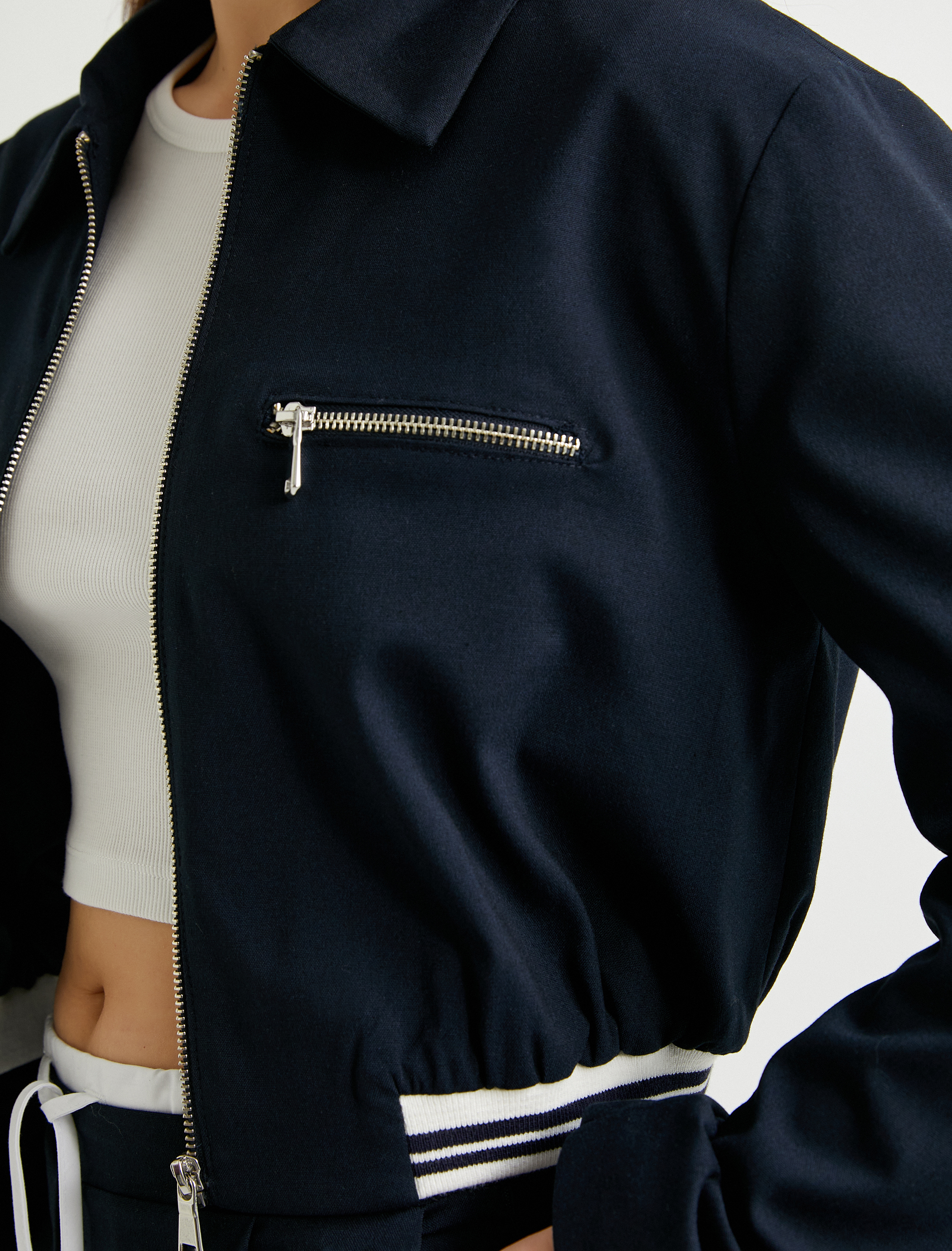   Bomber Ceket Fermuarlı Ribanalı Cepli