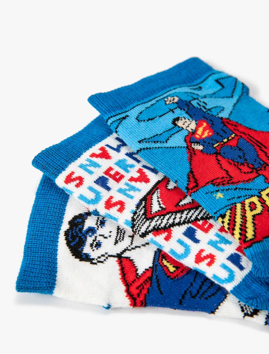  Erkek Çocuk 3'lü Superman Baskılı Çorap Seti Lisanslı