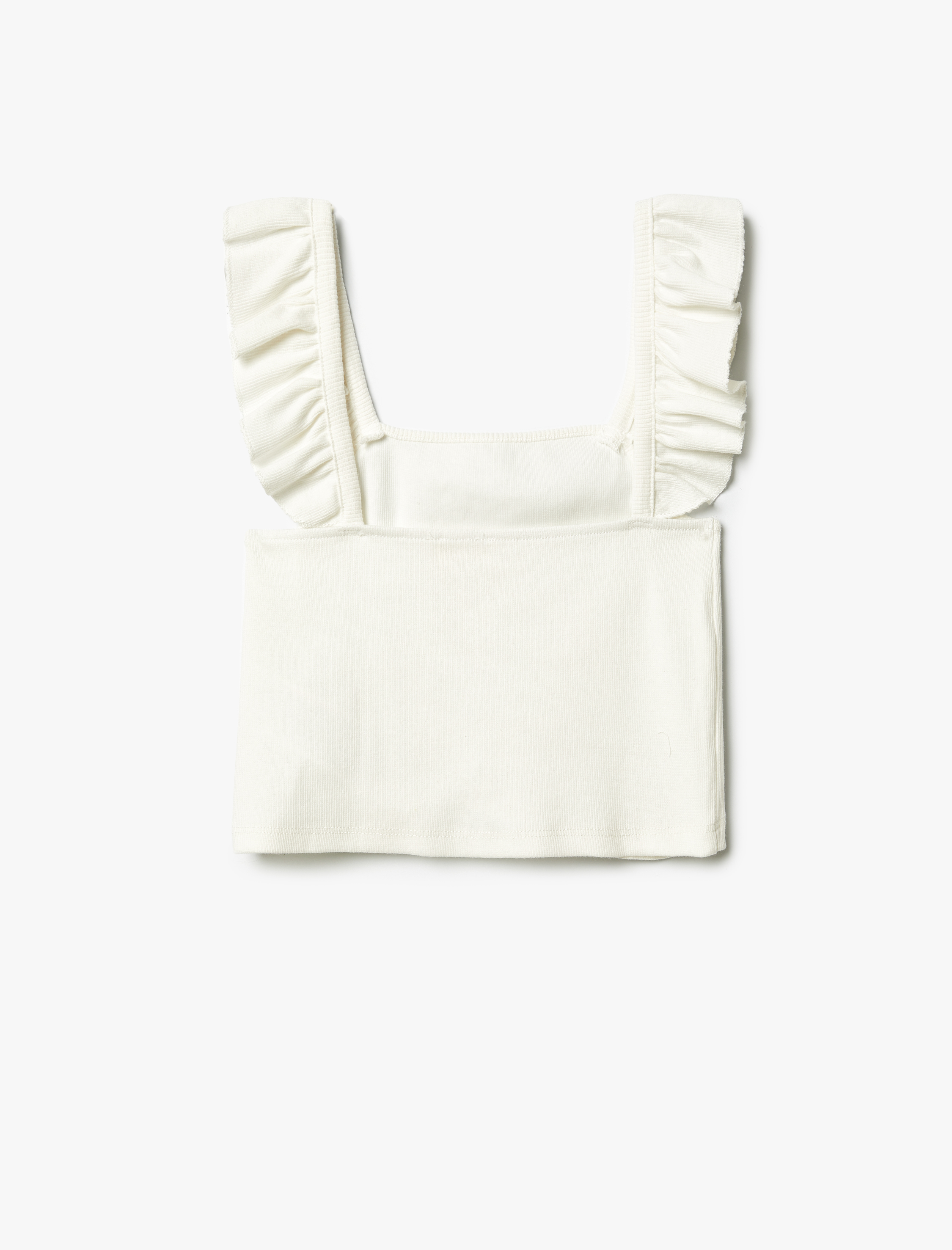  Kız Çocuk Atlet Askılı Fırfırlı Kare Yaka Dokulu