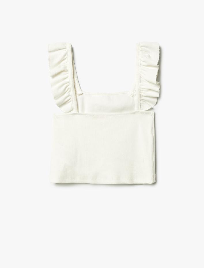 Kız Çocuk Atlet Askılı Fırfırlı Kare Yaka Dokulu