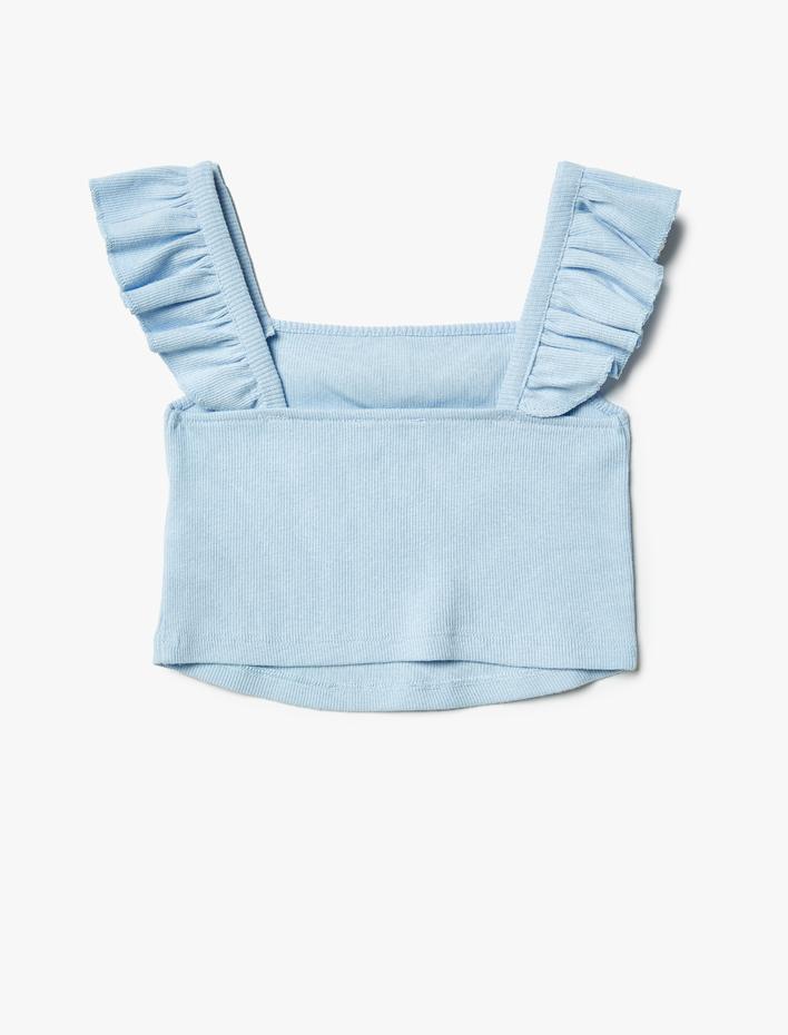 Kız Çocuk Atlet Askılı Fırfırlı Kare Yaka Dokulu