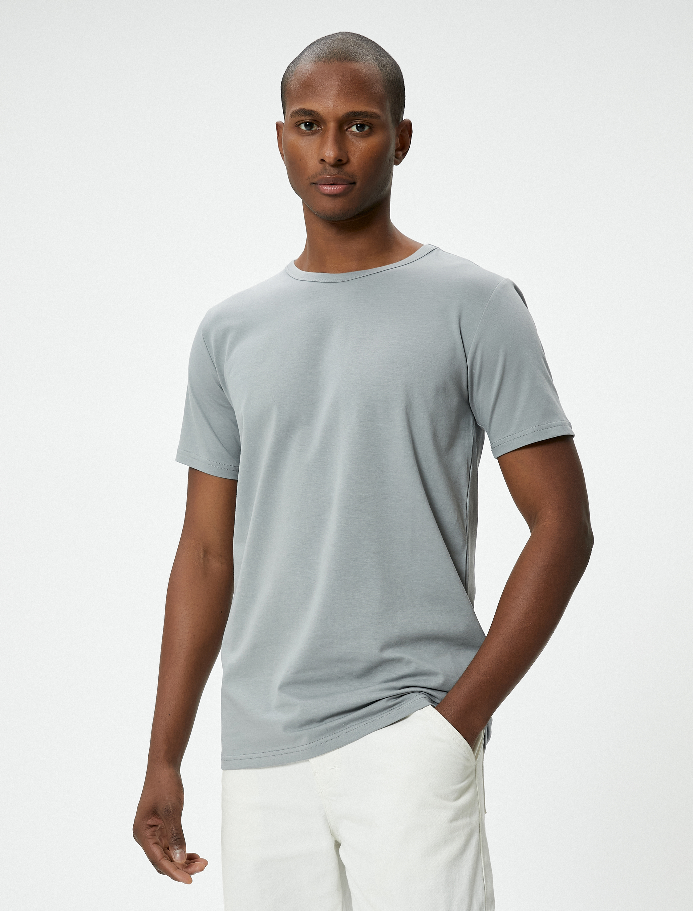   Slim Fit Tişört Basic Bisiklet Yaka Kısa Kollu
