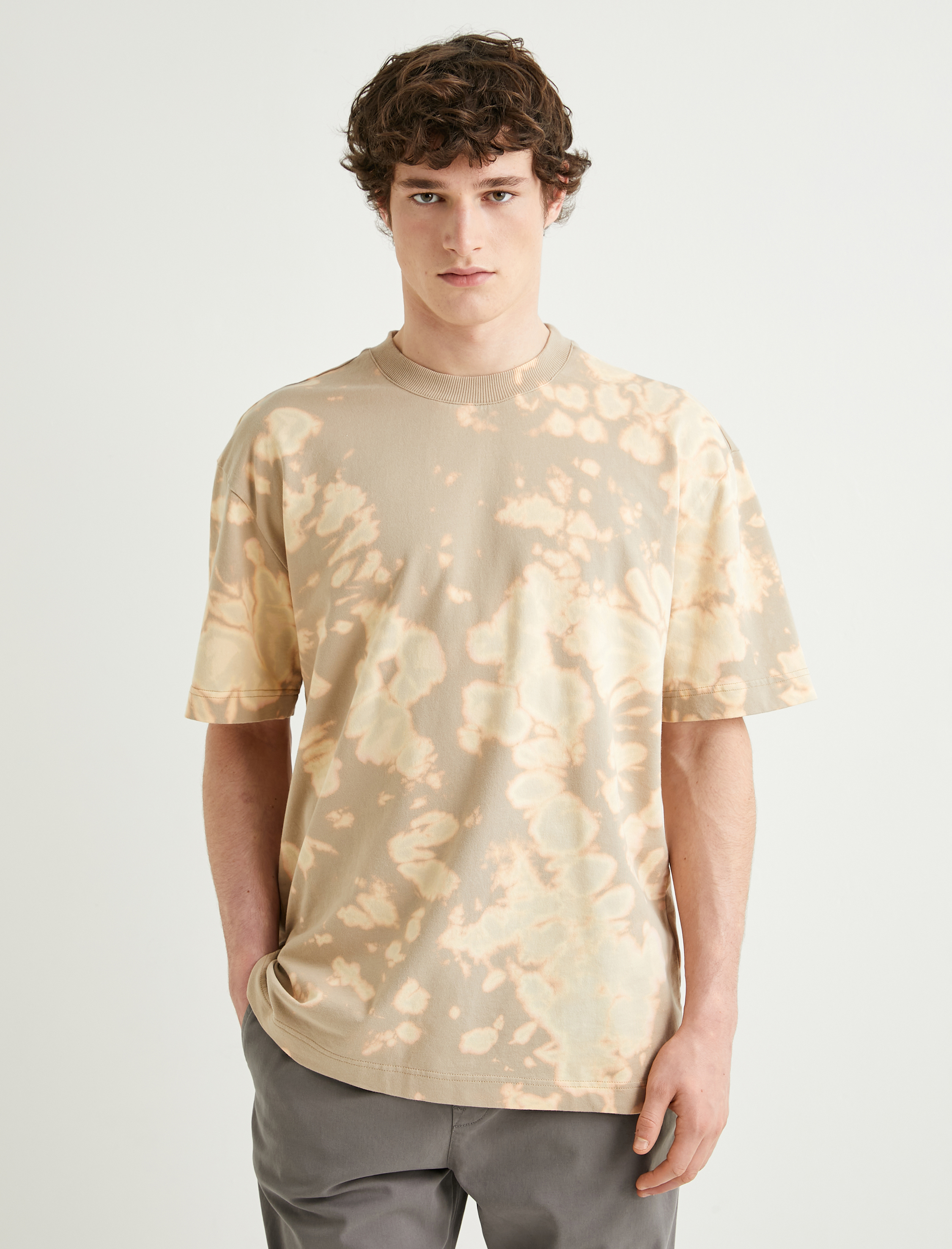   Oversize Tişört Soyut Baskılı Bisiklet Yaka Kısa Kollu