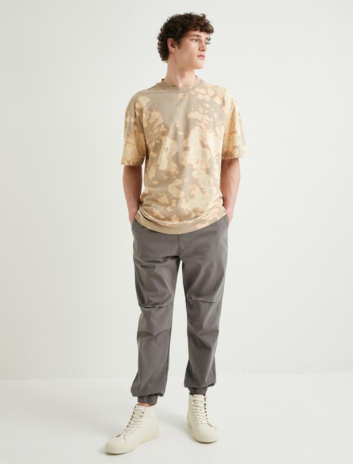  Oversize Tişört Soyut Baskılı Bisiklet Yaka Kısa Kollu