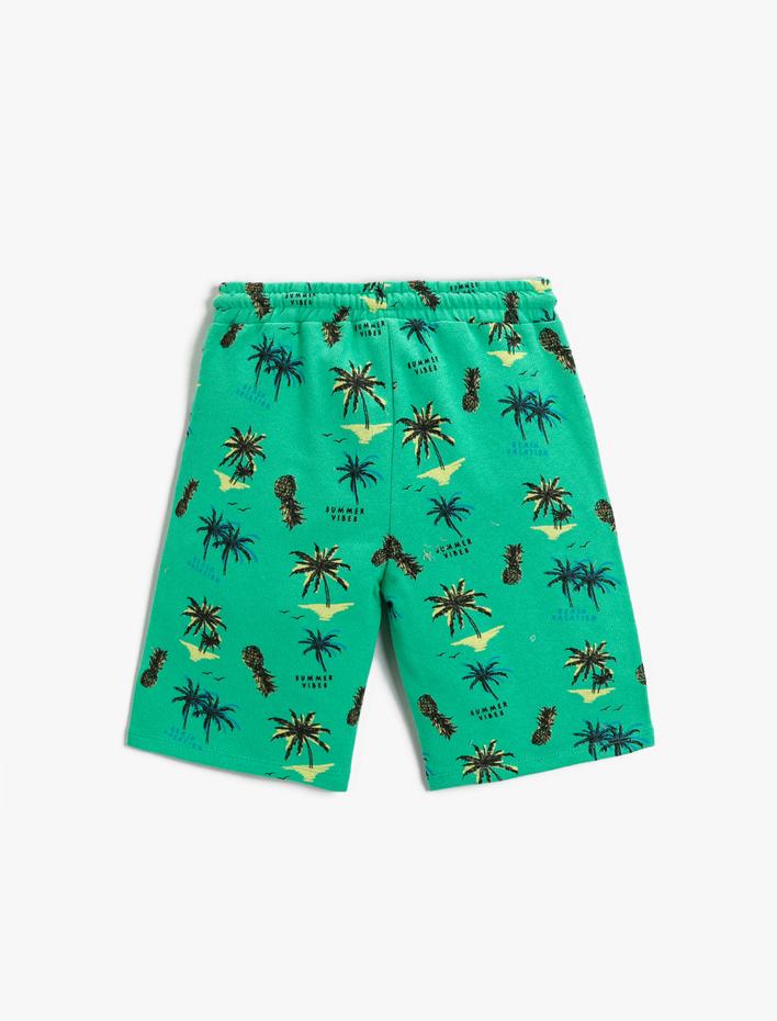 Erkek Çocuk Palmiye Baskılı Şort Beli Lastikli Diz Üstü Pamuklu