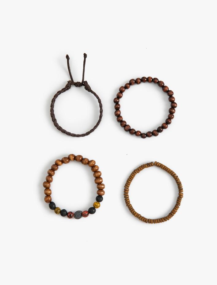 Erkek 4'lü Bileklik Seti Ahşap Boncuklu Çok Renkli