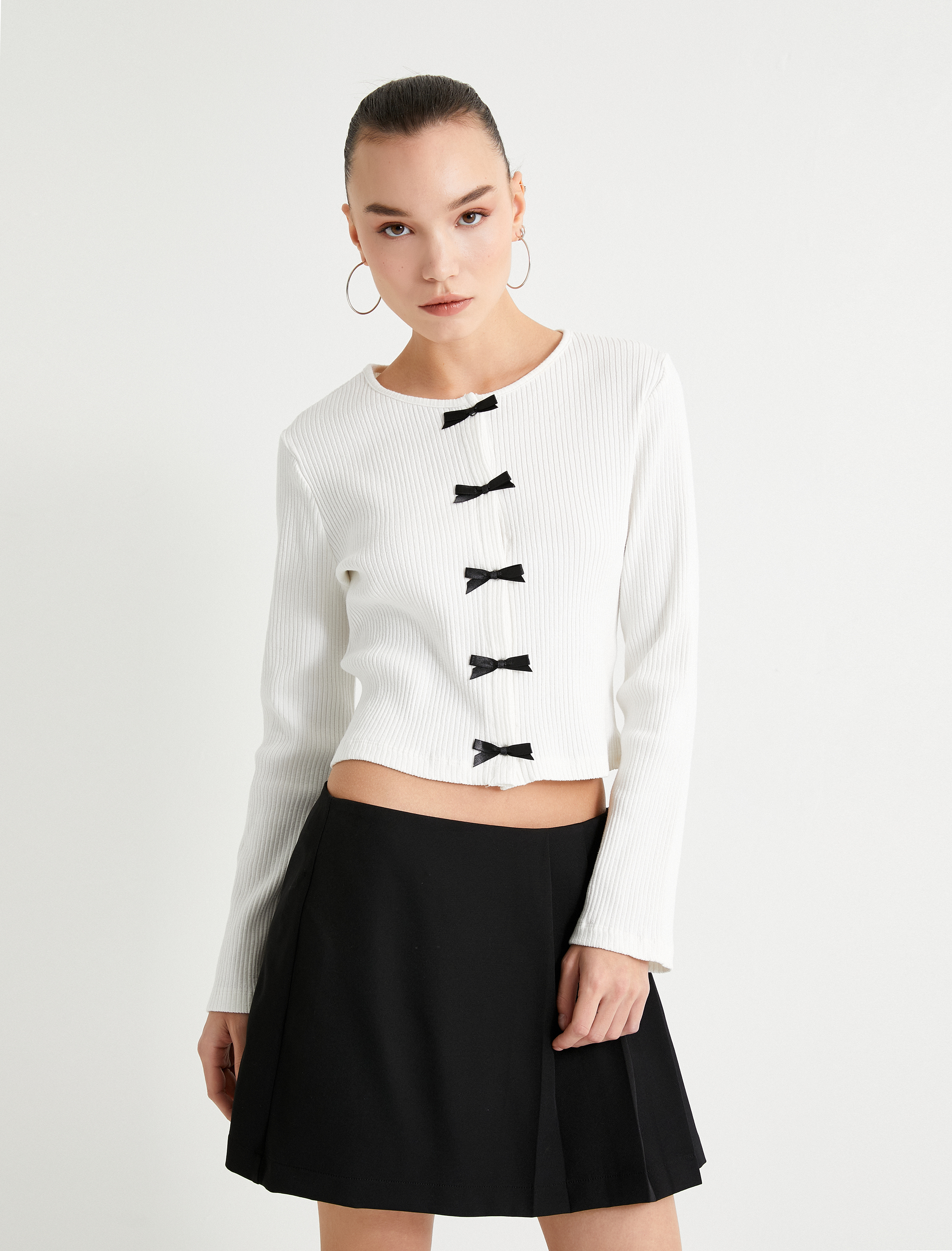   Pileli Mini Şort Etek Kruvaze