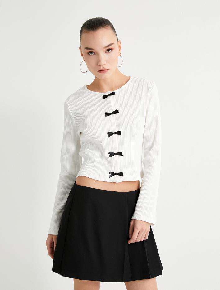  Pileli Mini Şort Etek Kruvaze