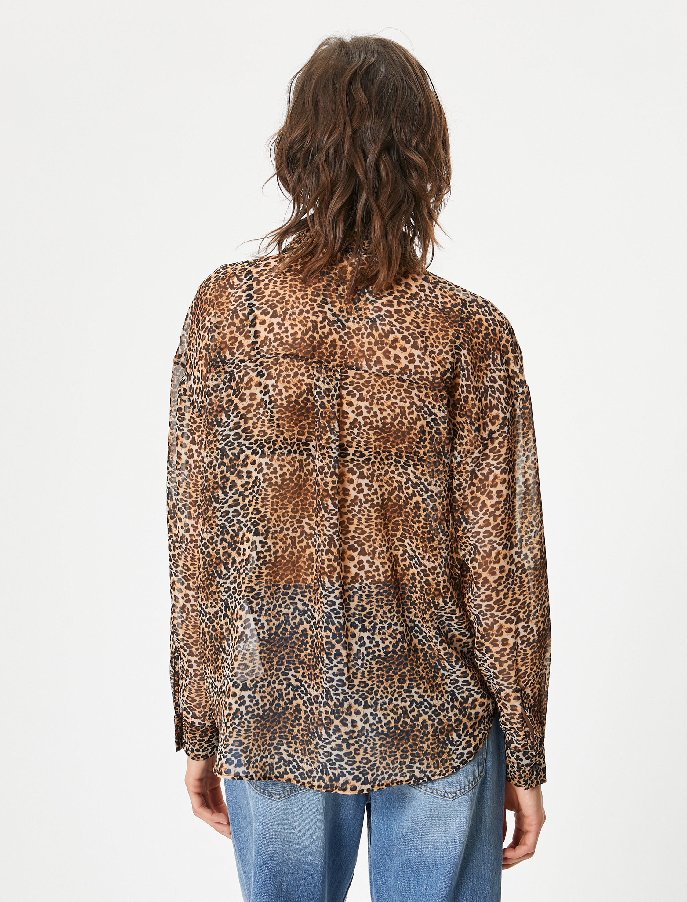   Leopar Desenli Gömlek Uzun Kollu Düğmeli