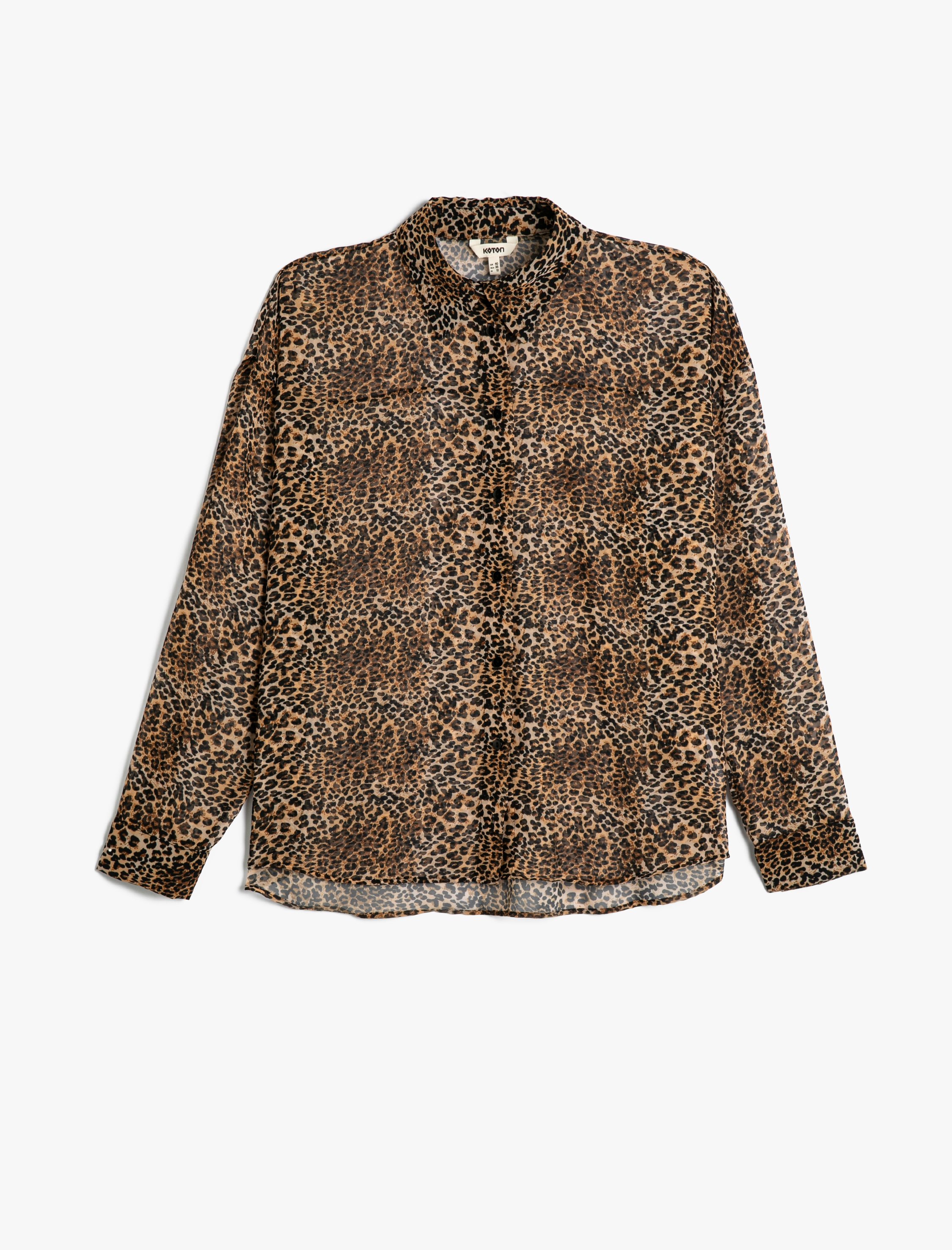   Leopar Desenli Gömlek Uzun Kollu Düğmeli