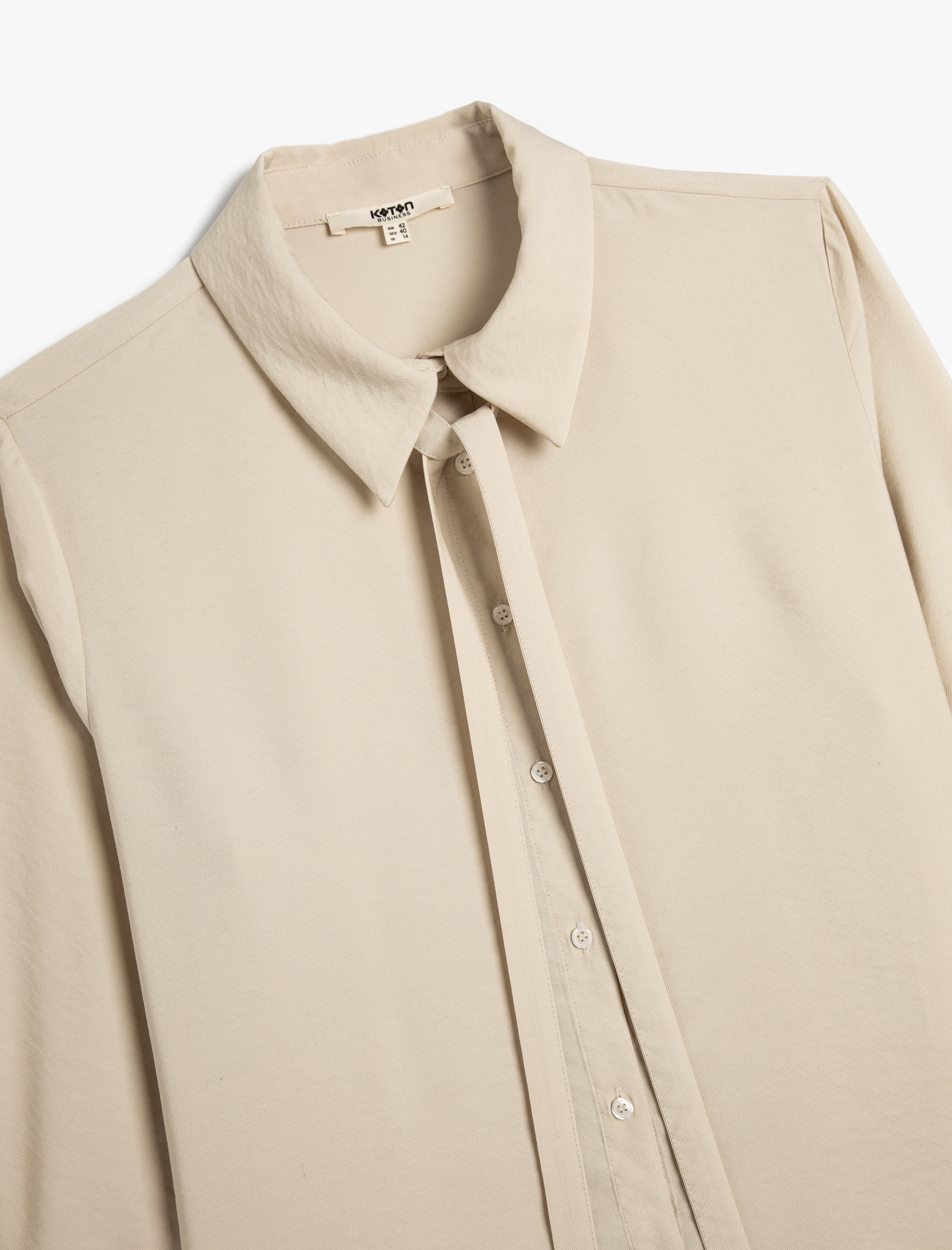   Uzun Kollu Gömlek Düğmeli Bağlamalı Yaka Viskon