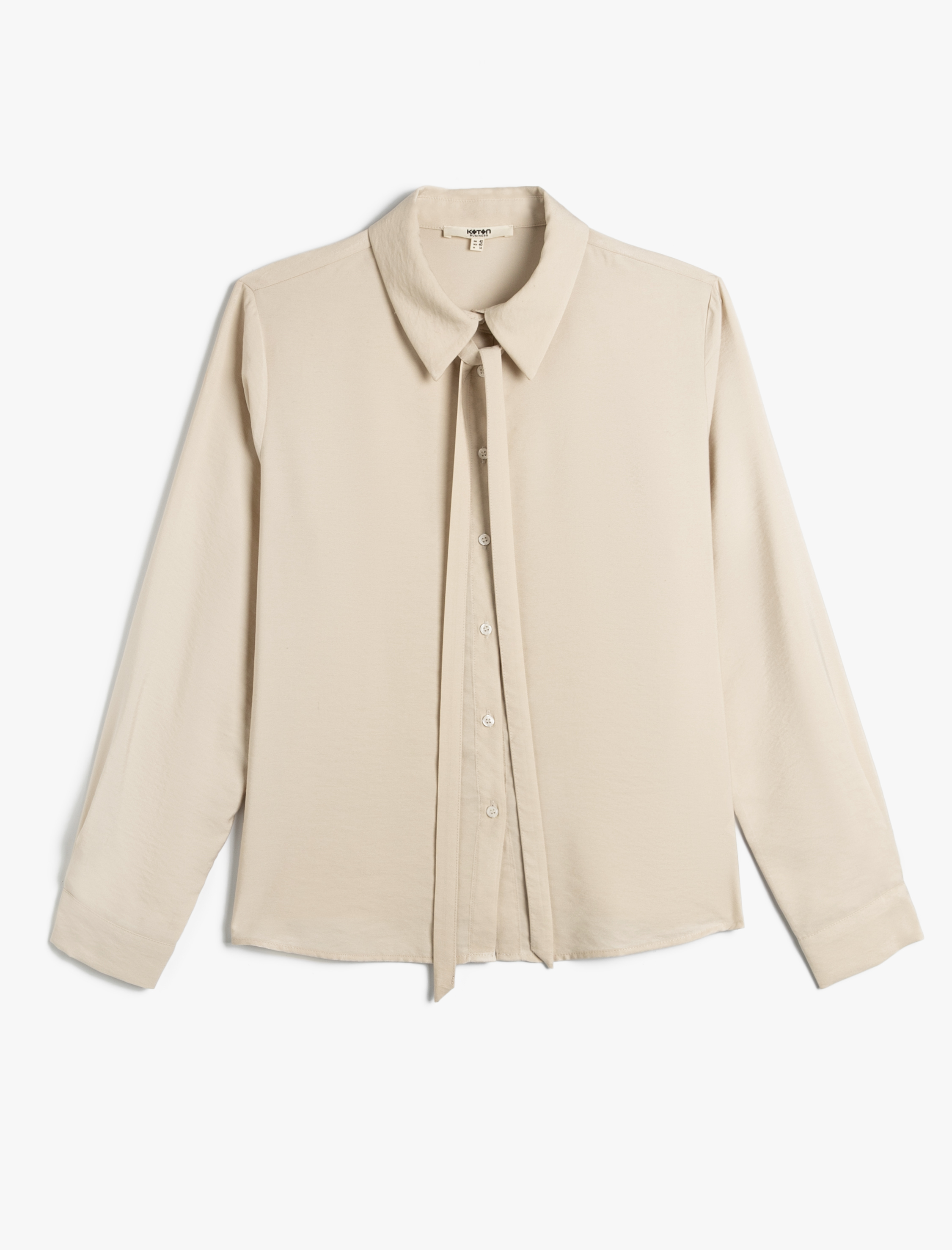   Uzun Kollu Gömlek Düğmeli Bağlamalı Yaka Viskon