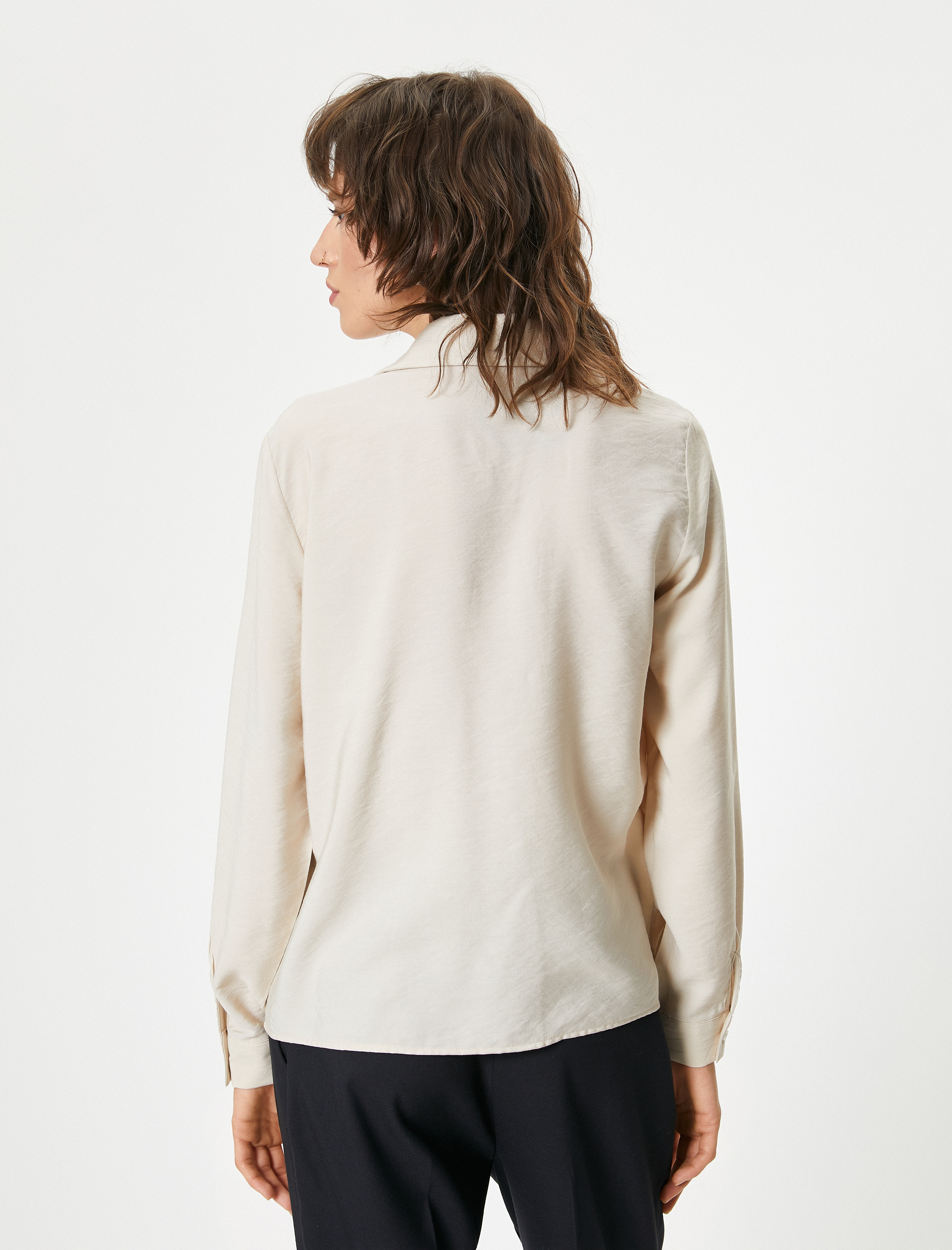   Uzun Kollu Gömlek Düğmeli Bağlamalı Yaka Viskon