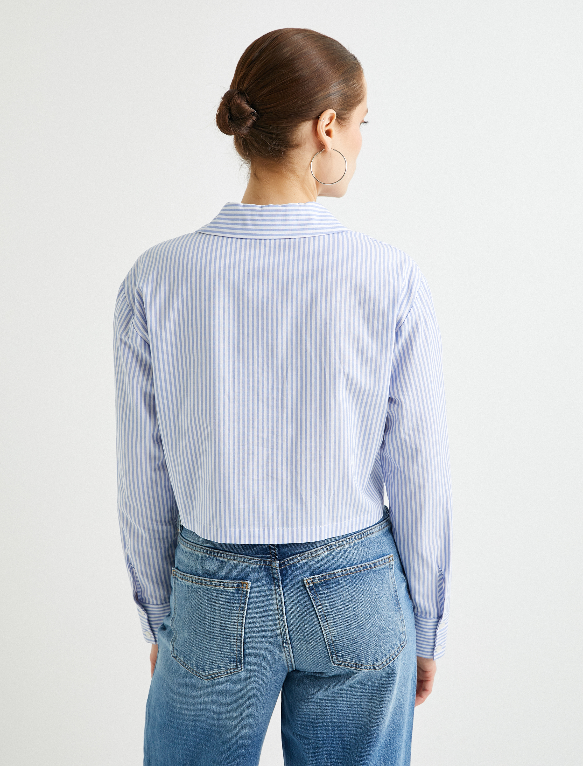   Crop Poplin Gömlek Uzun Kollu Düğmeli