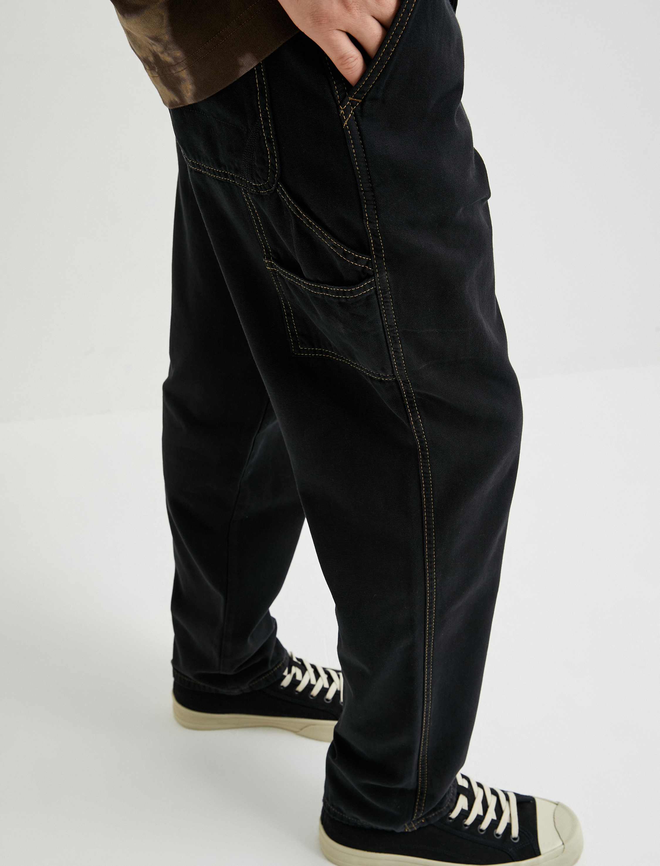   Bol Pantolon Dikiş Detaylı Chino Cepli Düğmeli Pamuklu