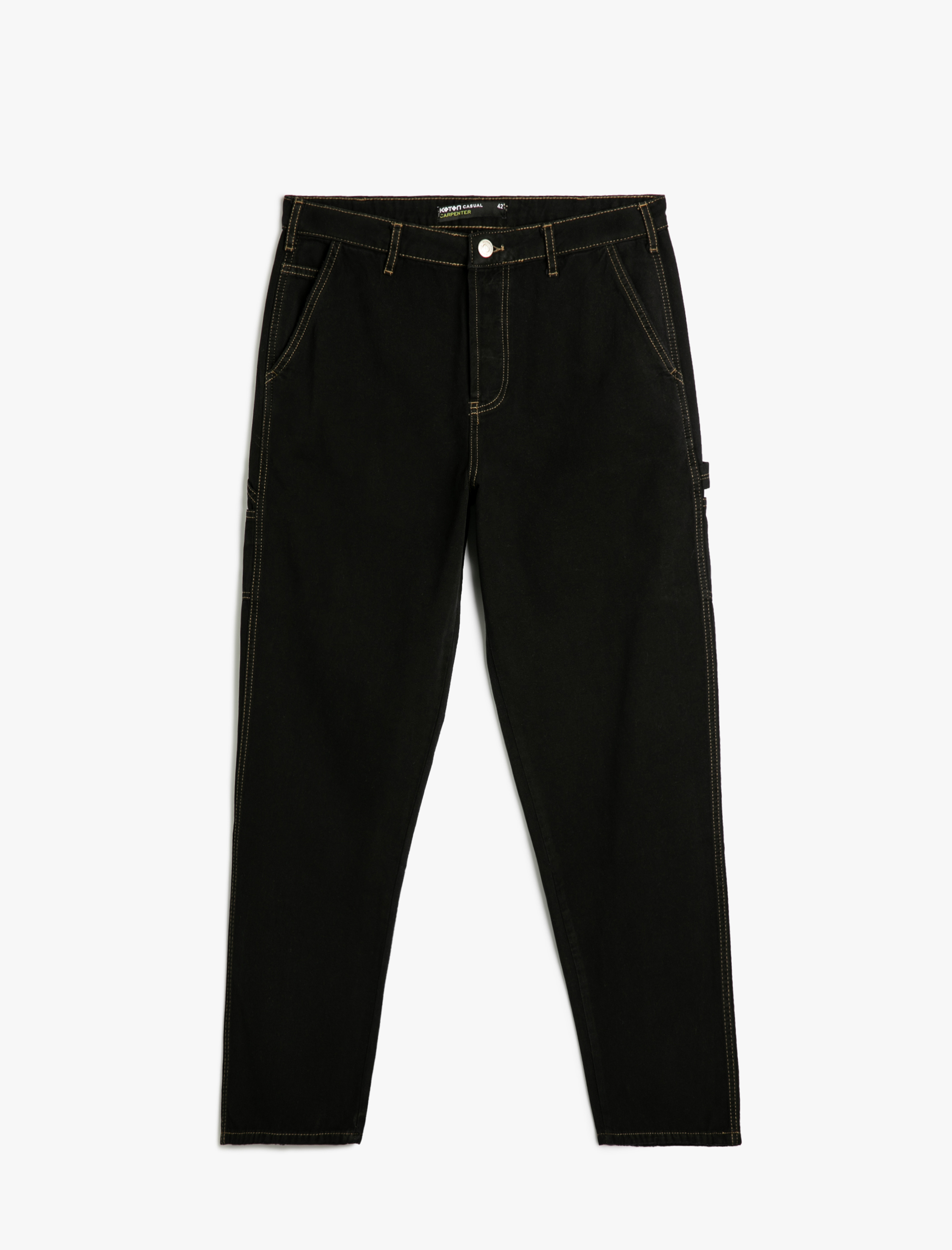   Bol Pantolon Dikiş Detaylı Chino Cepli Düğmeli Pamuklu