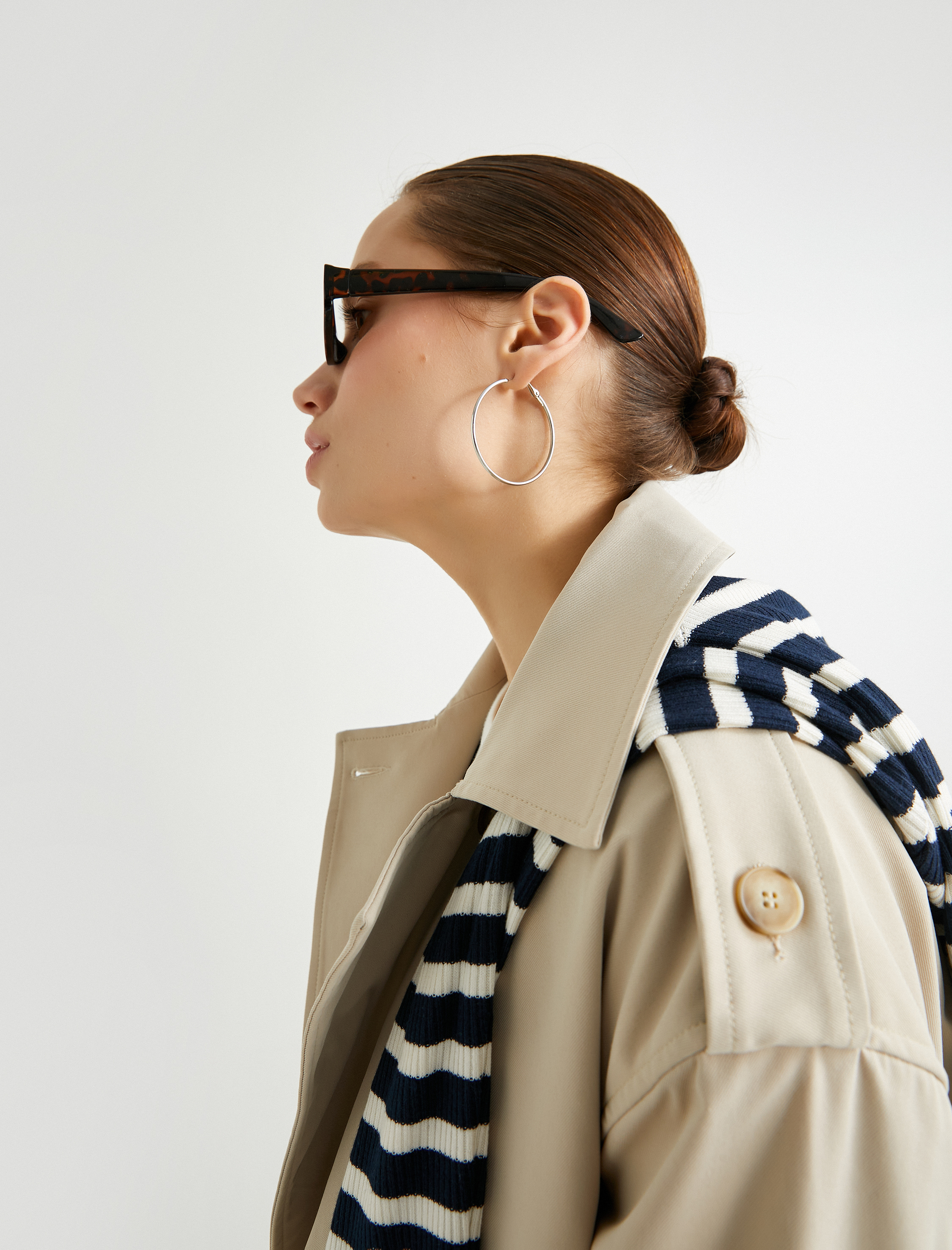   Uzun Oversize Trençkot Kemerli Kruvaze Düğmeli Cepli