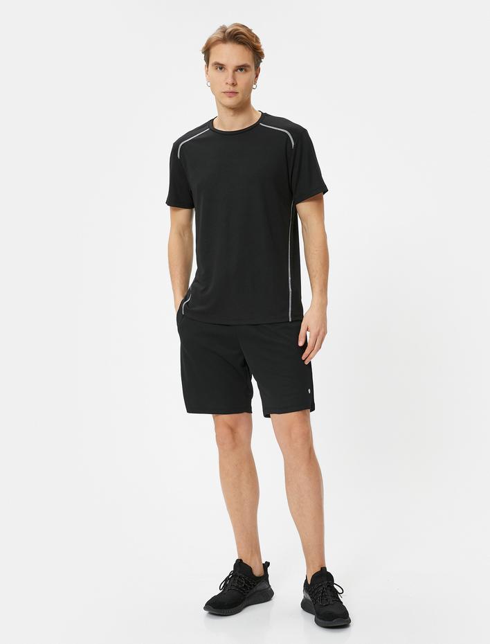  Spor Tişört Dikiş Detaylı Bisiklet Yaka Kısa Kollu