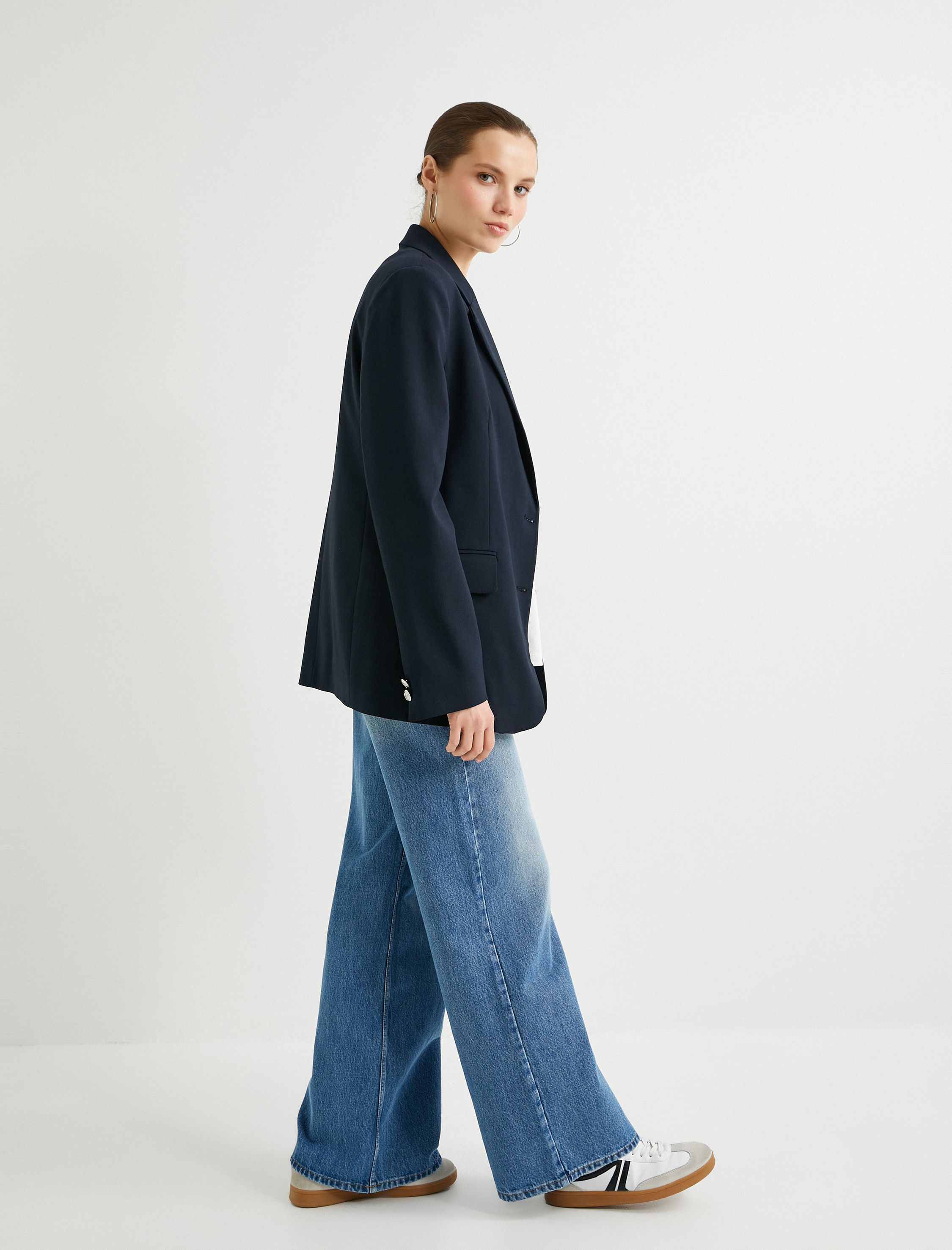   Geniş Paça Kot Pantolon Yüksek Bel Cepli Lyocell Kumaş Özellikli - Bianca Jean