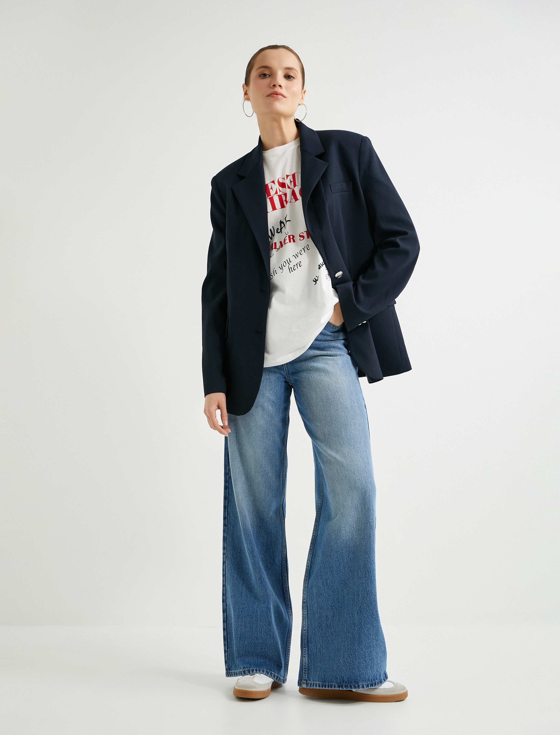   Geniş Paça Kot Pantolon Yüksek Bel Cepli Lyocell Kumaş Özellikli - Bianca Jean