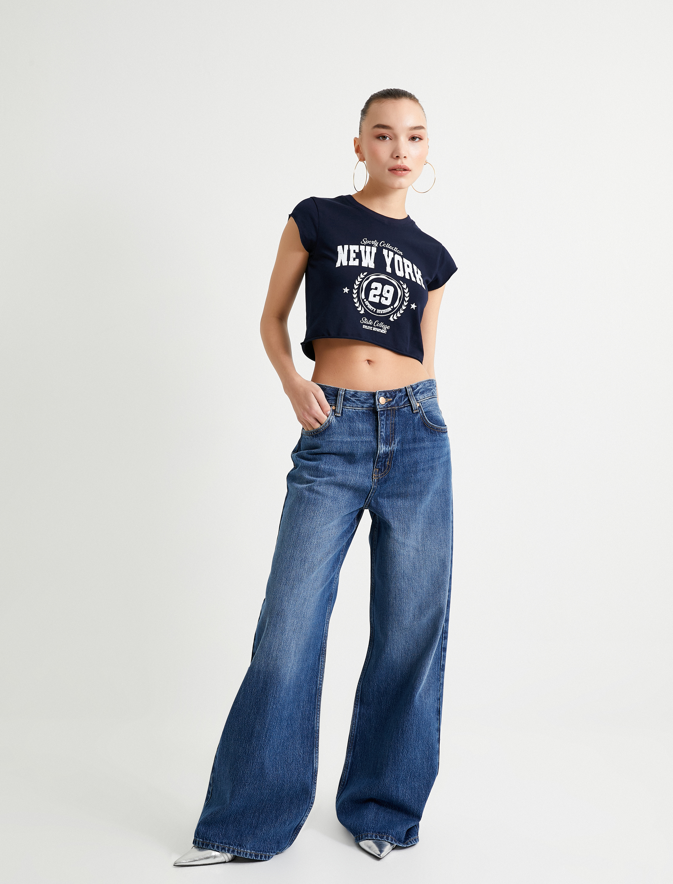   Geniş Paça Kot Pantolon Yüksek Bel Cepli Lyocell Kumaş Özellikli - Bianca Jean