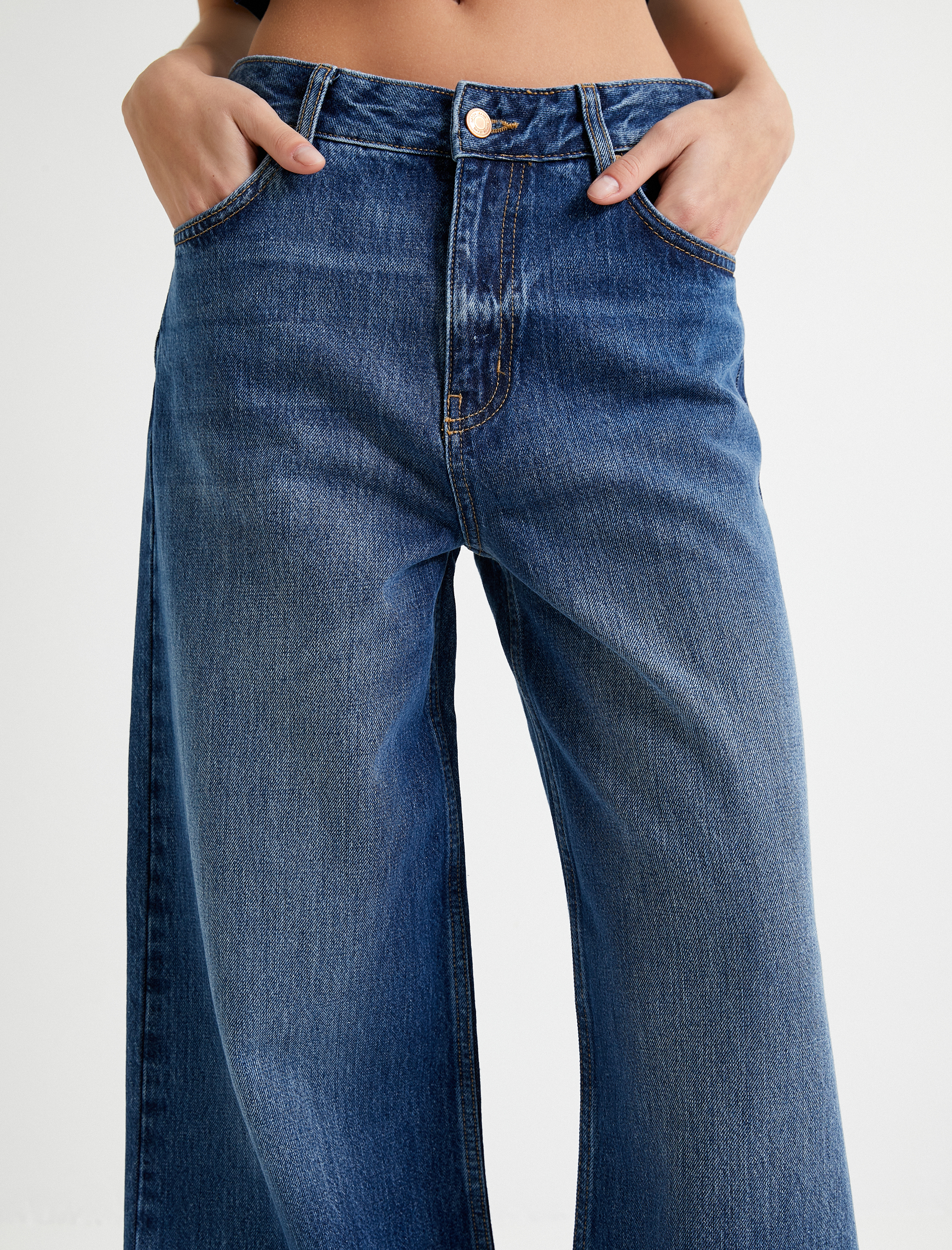   Geniş Paça Kot Pantolon Yüksek Bel Cepli Lyocell Kumaş Özellikli - Bianca Jean