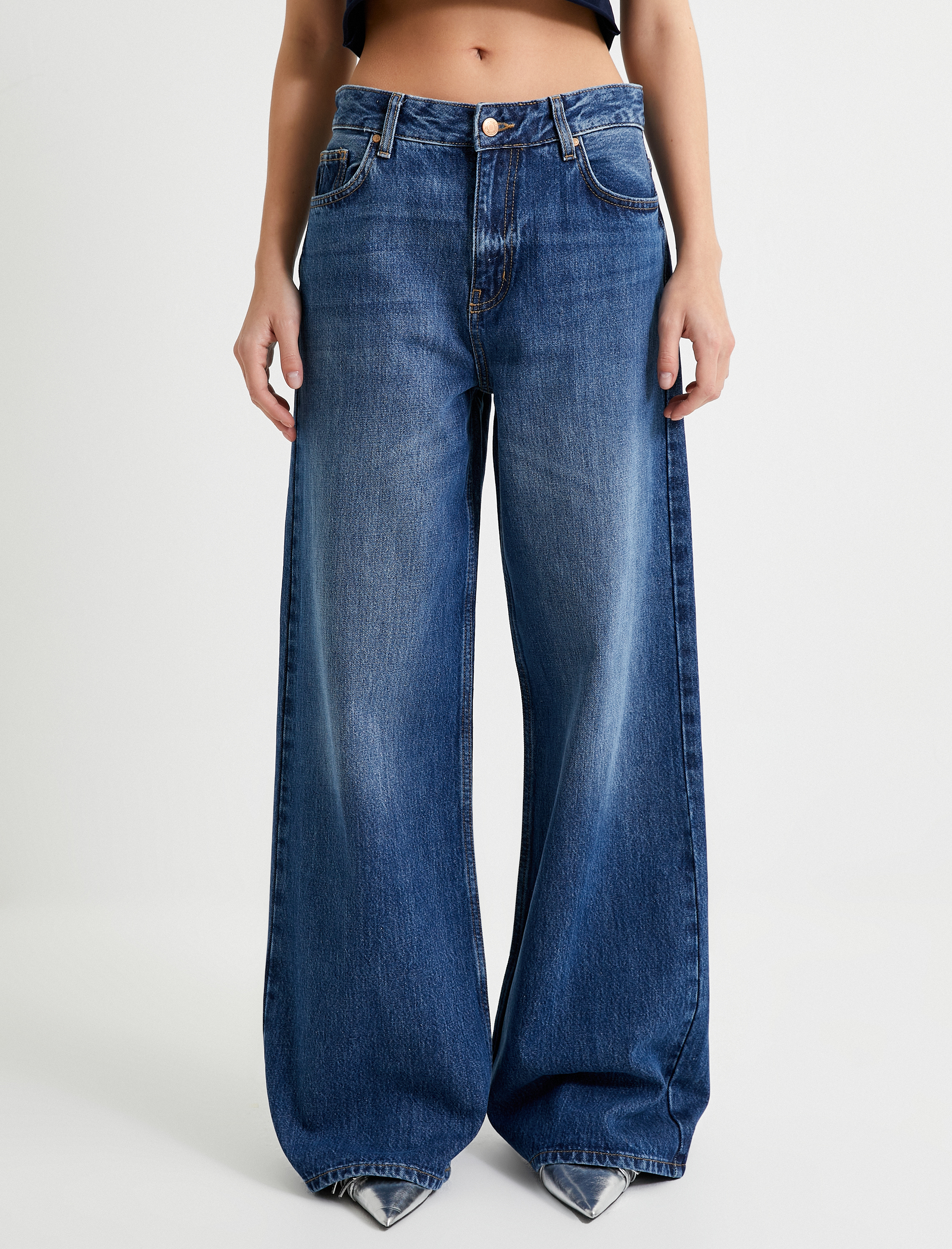   Geniş Paça Kot Pantolon Yüksek Bel Cepli Lyocell Kumaş Özellikli - Bianca Jean