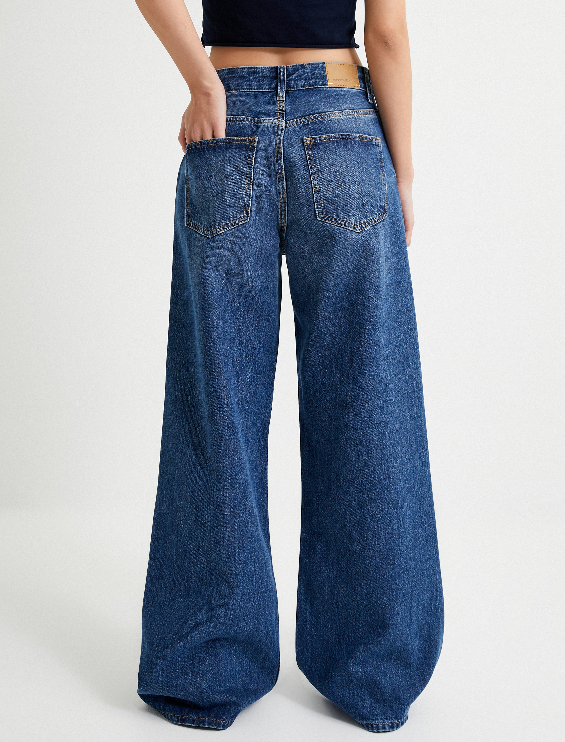   Geniş Paça Kot Pantolon Yüksek Bel Cepli Lyocell Kumaş Özellikli - Bianca Jean