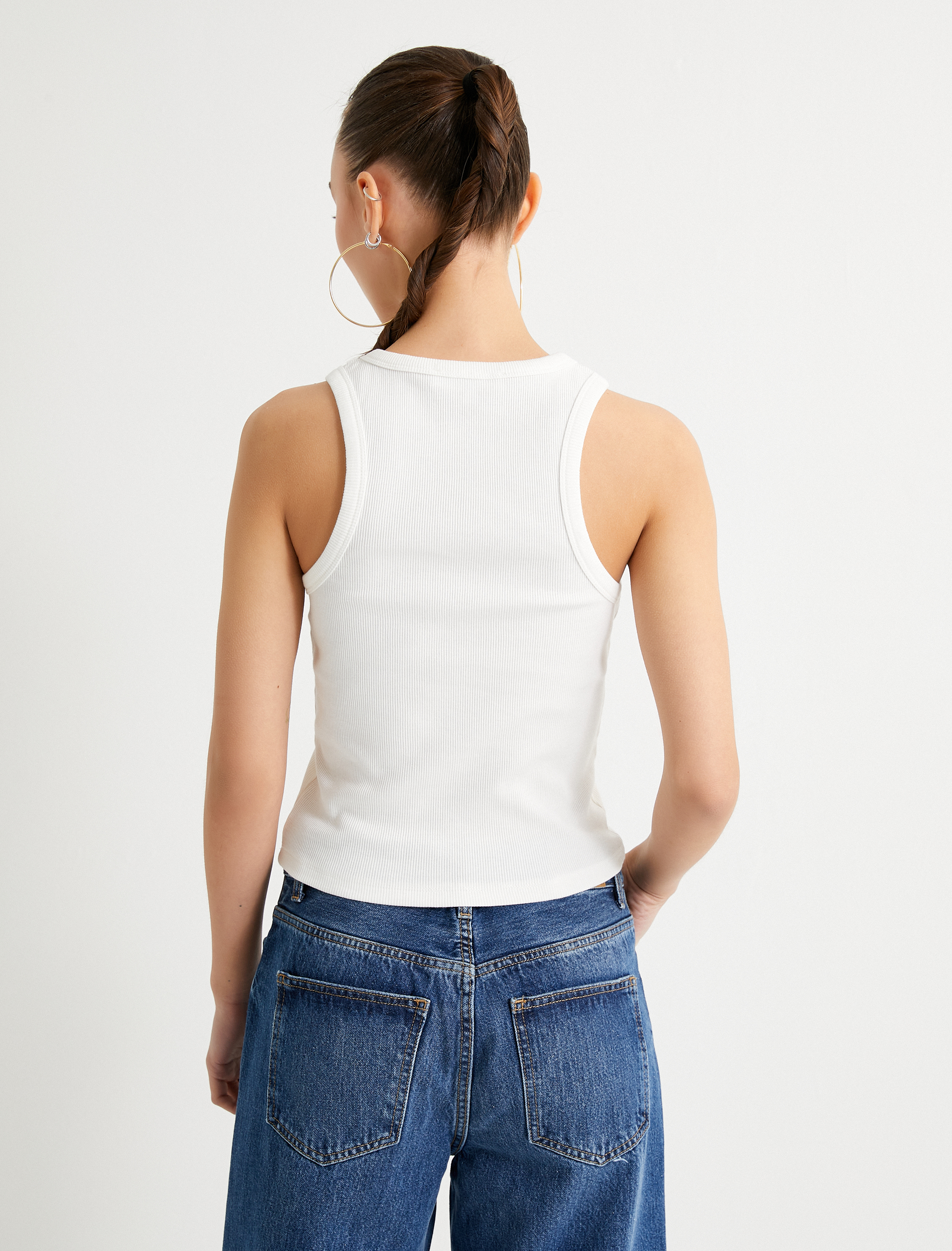   Basic Halter Yaka Atlet Ribanalı Pamuklu