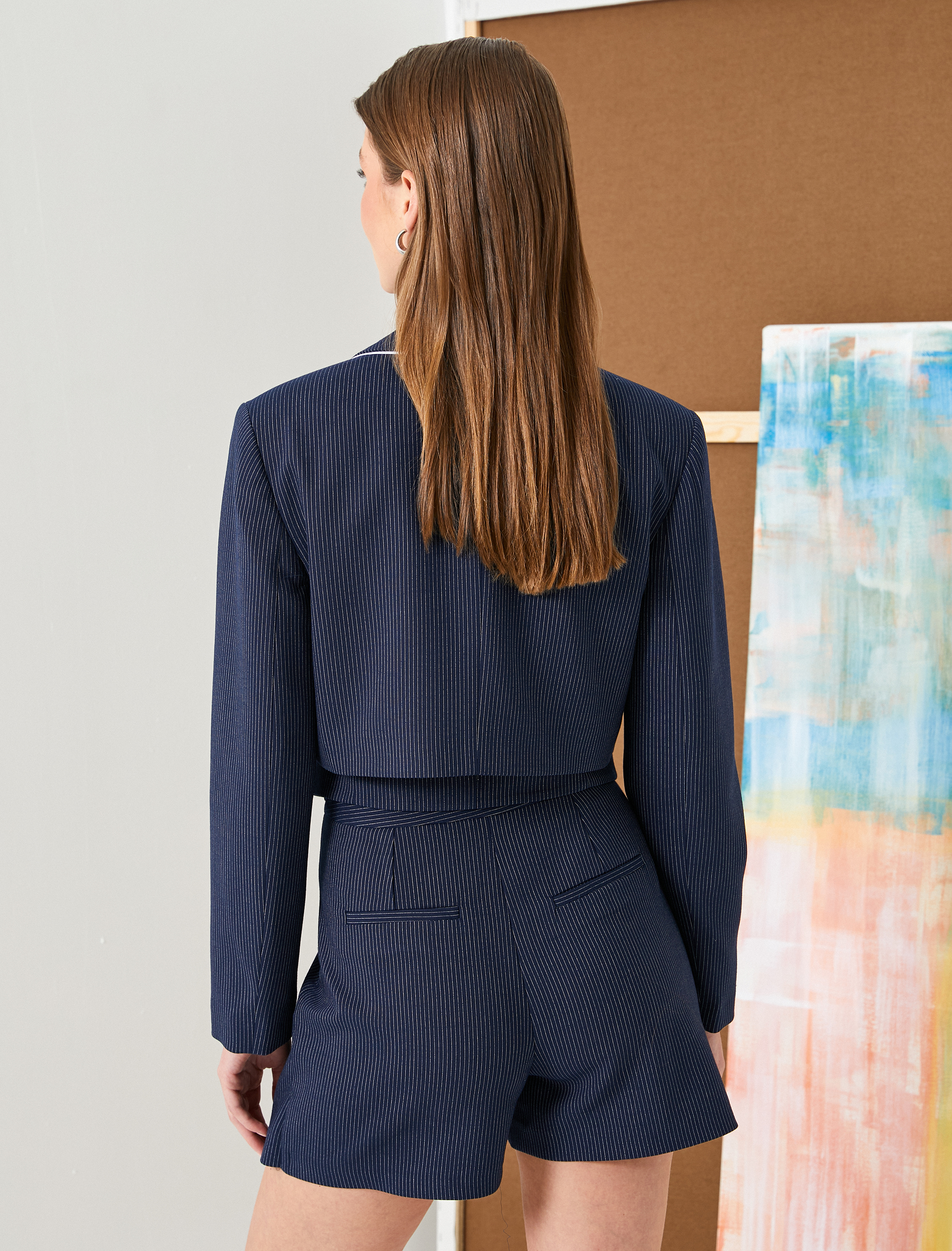   Crop Blazer Ceket Biye Detaylı