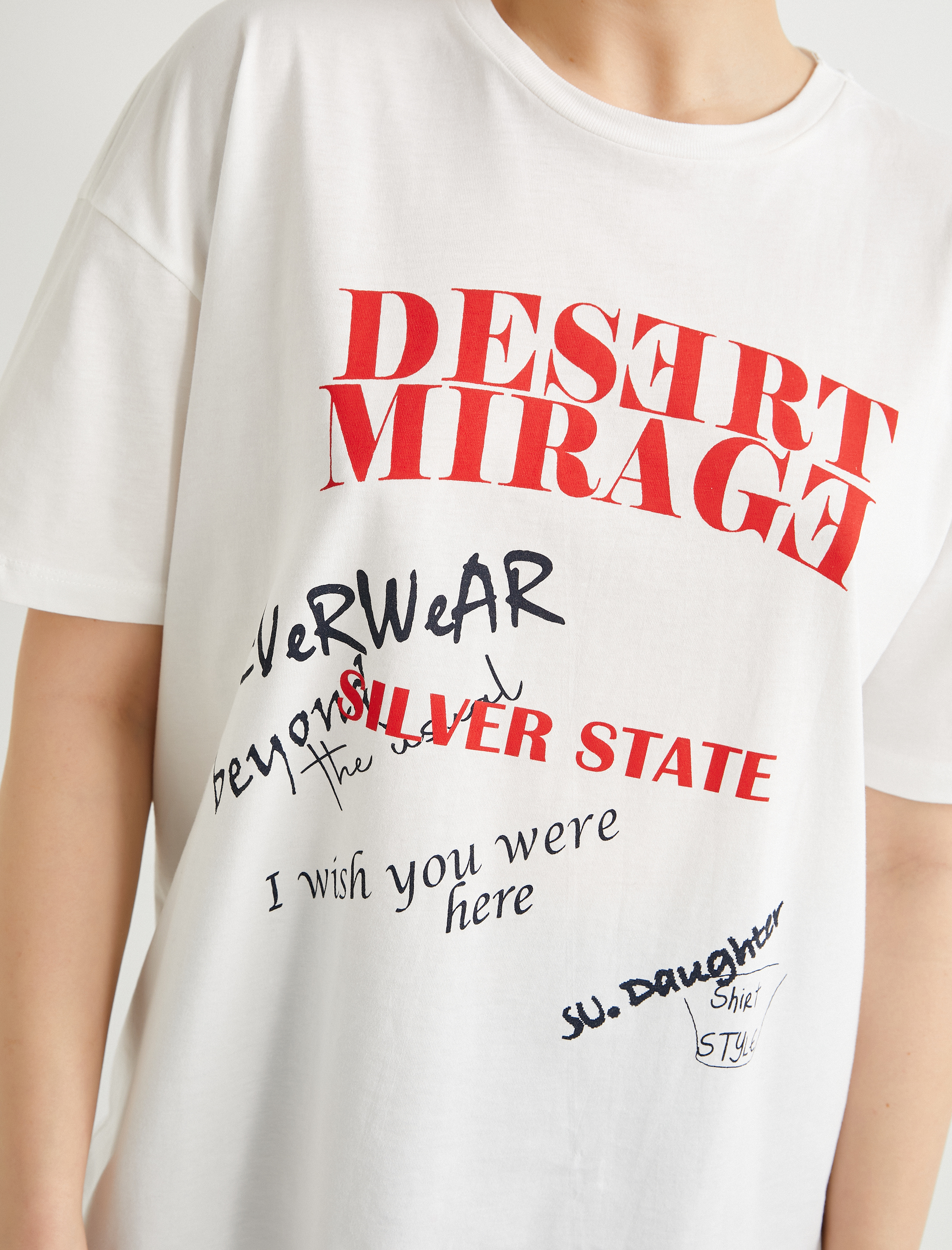   Baskılı Tişört Bisiklet Yaka Kısa Kollu Pamuklu