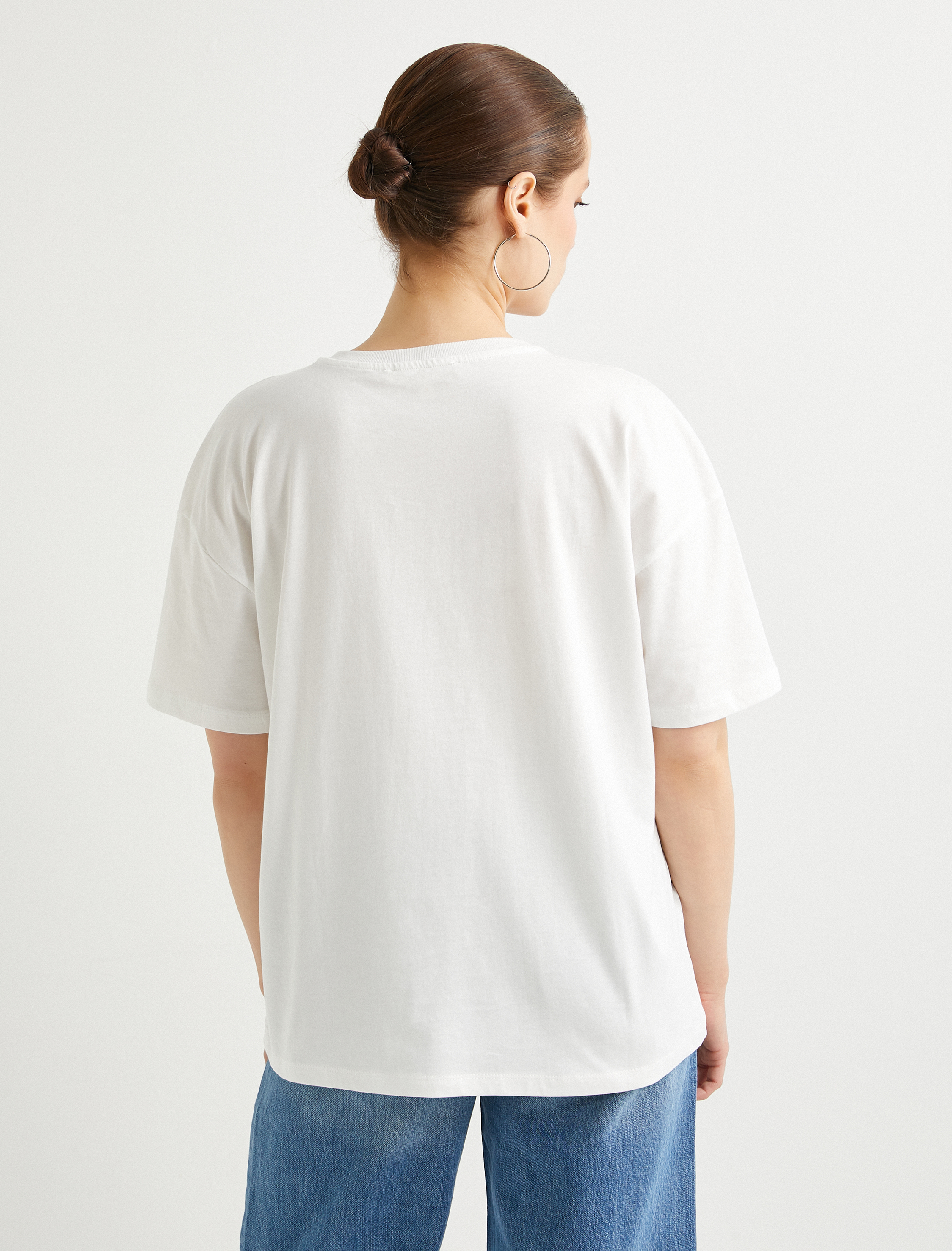   Baskılı Tişört Bisiklet Yaka Kısa Kollu Pamuklu