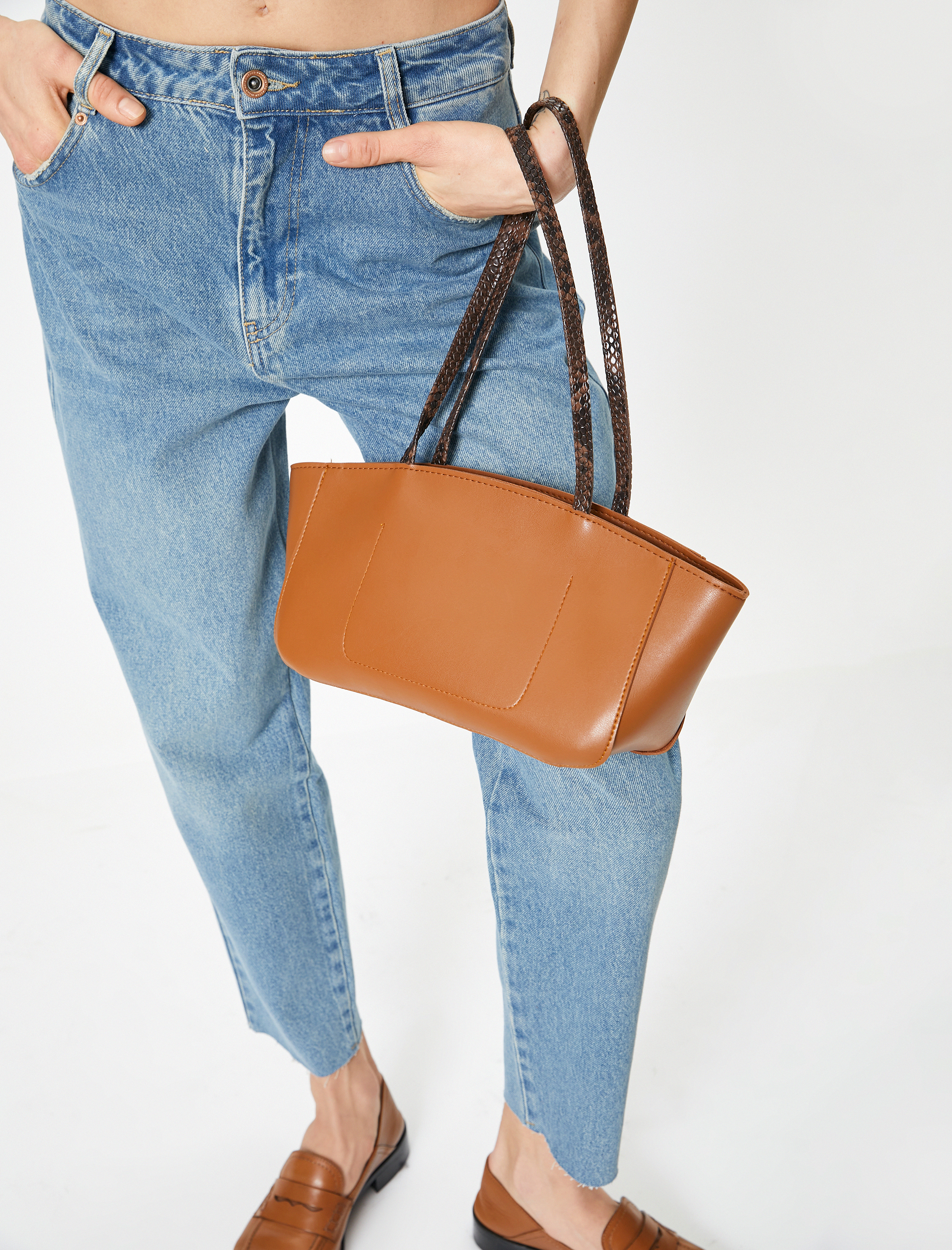  Kadın Büyük Omuz Çantası Vintage Çift Askılı Suni Deri