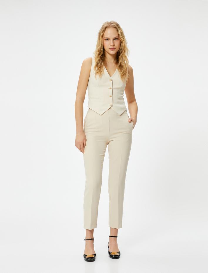  Kumaş Klasik Pantolon Yüksek Bel Dar Paça