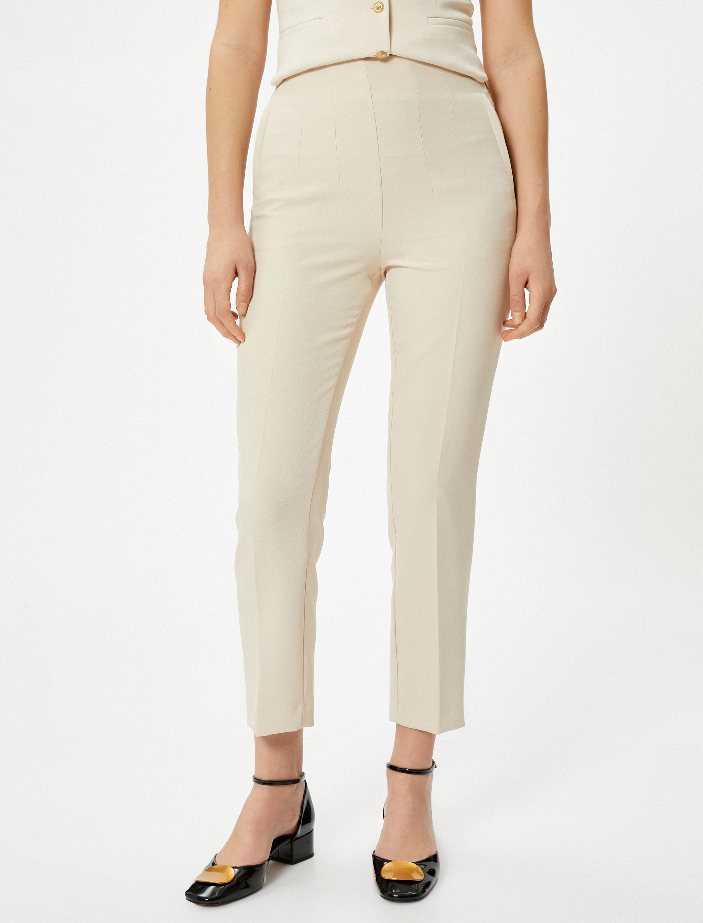   Kumaş Klasik Pantolon Yüksek Bel Dar Paça