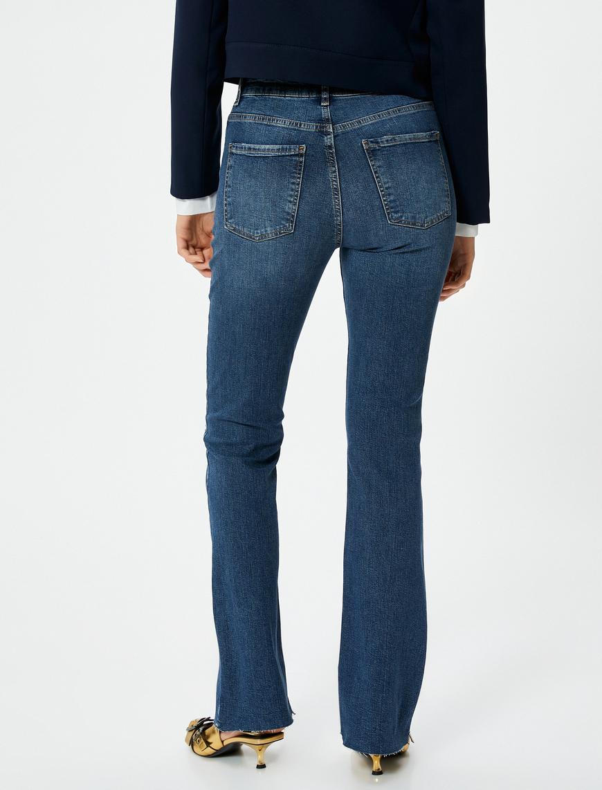   Hafif İspanyol Paça Kot Pantolon Dar Kesim Yüksek Bel - Victoria Slim Jean