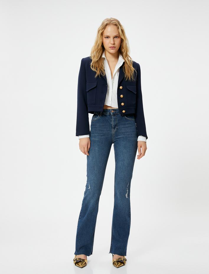  Hafif İspanyol Paça Kot Pantolon Dar Kesim Yüksek Bel - Flare Slim Jean