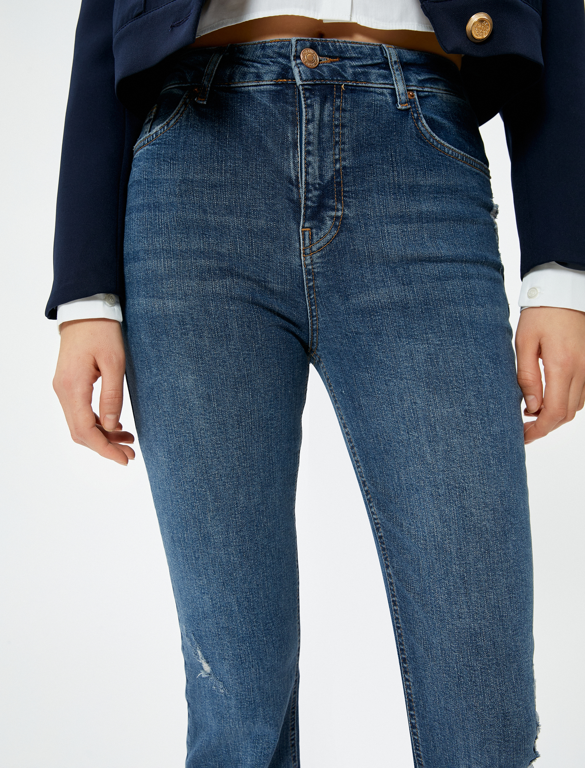   Hafif İspanyol Paça Kot Pantolon Dar Kesim Yüksek Bel - Flare Slim Jean