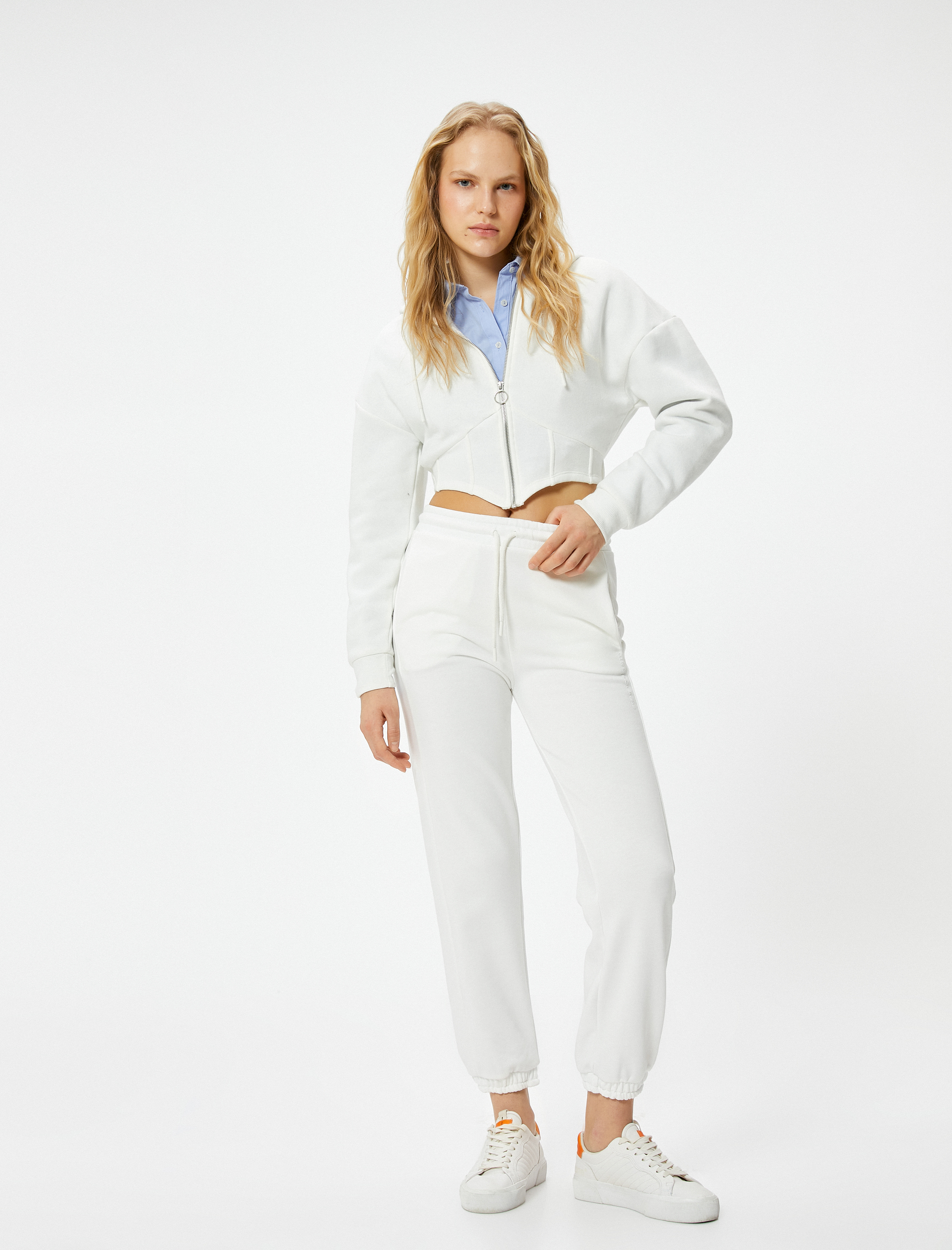   Jogger Eşofman Altı Beli ve Paçası Lastikli Cepli Üç İplik Şardonlu