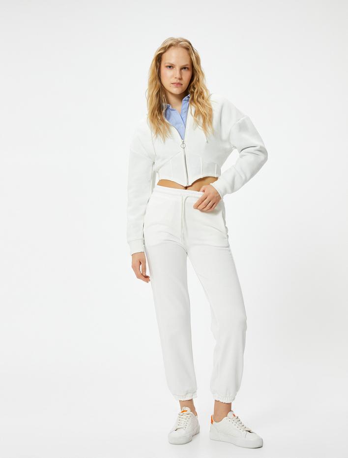  Jogger Eşofman Altı Beli ve Paçası Lastikli Cepli Üç İplik Şardonlu