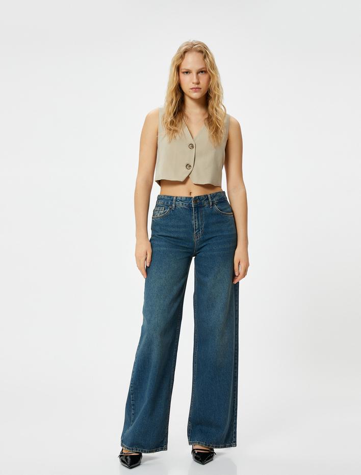  Bol Kalıp Düz Paça Kot Pantolon Pamuklu Cepli - Loose Straight Fit Jean