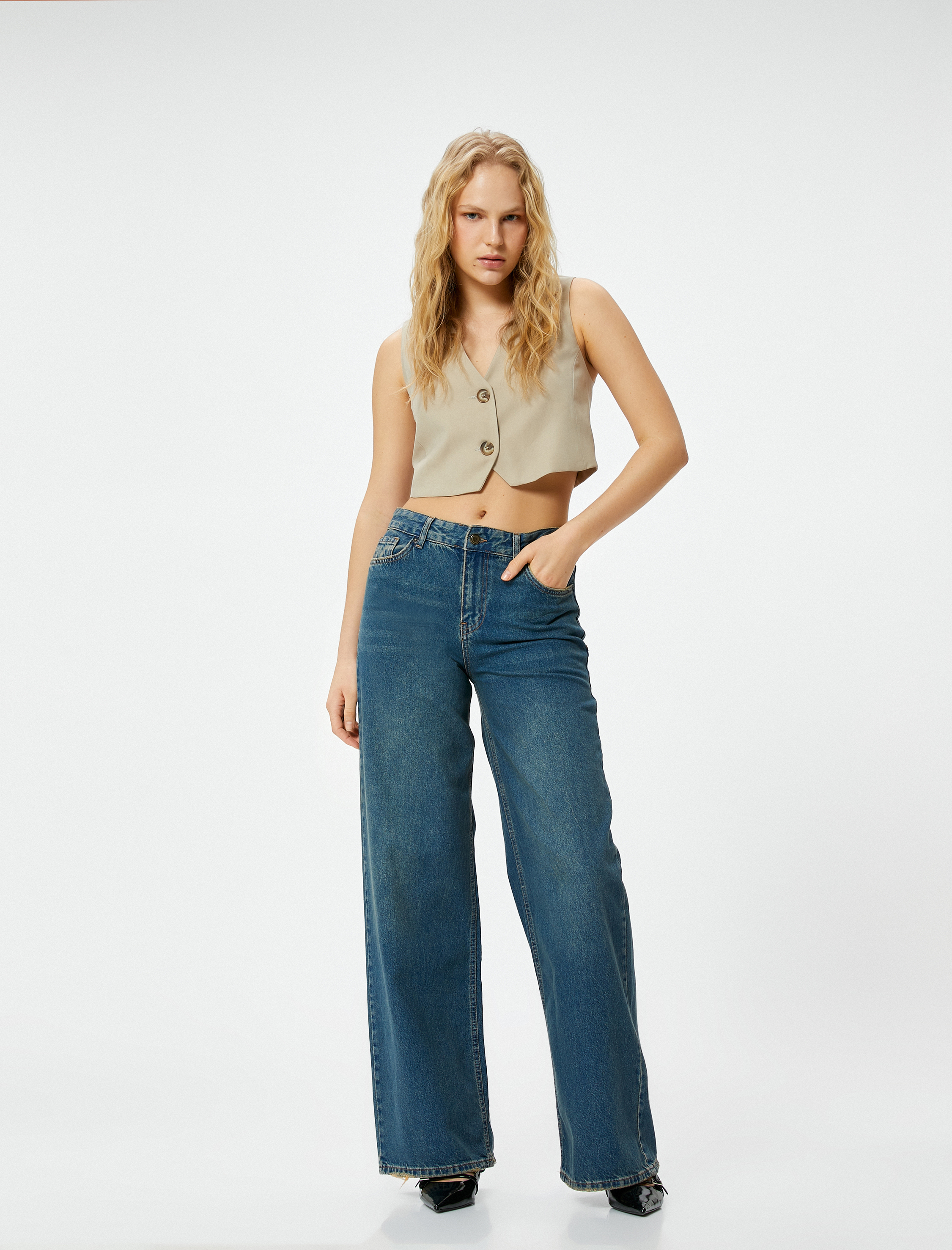   Bol Kalıp Düz Paça Kot Pantolon Pamuklu Cepli - Loose Straight Fit Jean